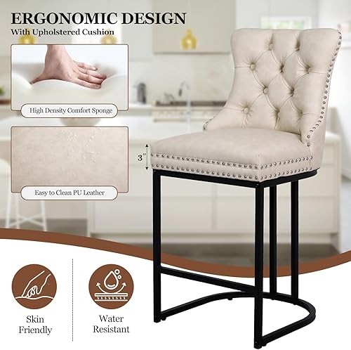 Miniatura 4 de UVV Juego de 4 taburetes de bar de altura de mostrador, taburetes de bar modernos de 26 pulgadas con respaldo, sillas de mostrador de tapicería