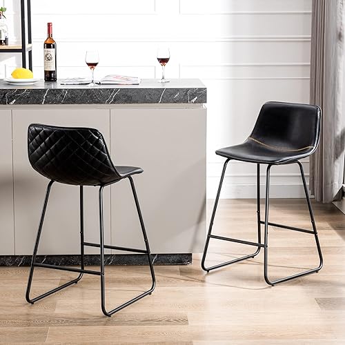 Miniatura 4 de Juego de 4 taburetes de bar industriales de piel sintética, sillas de comedor urbanas sin brazos con patas de metal, modernos taburetes de bar de