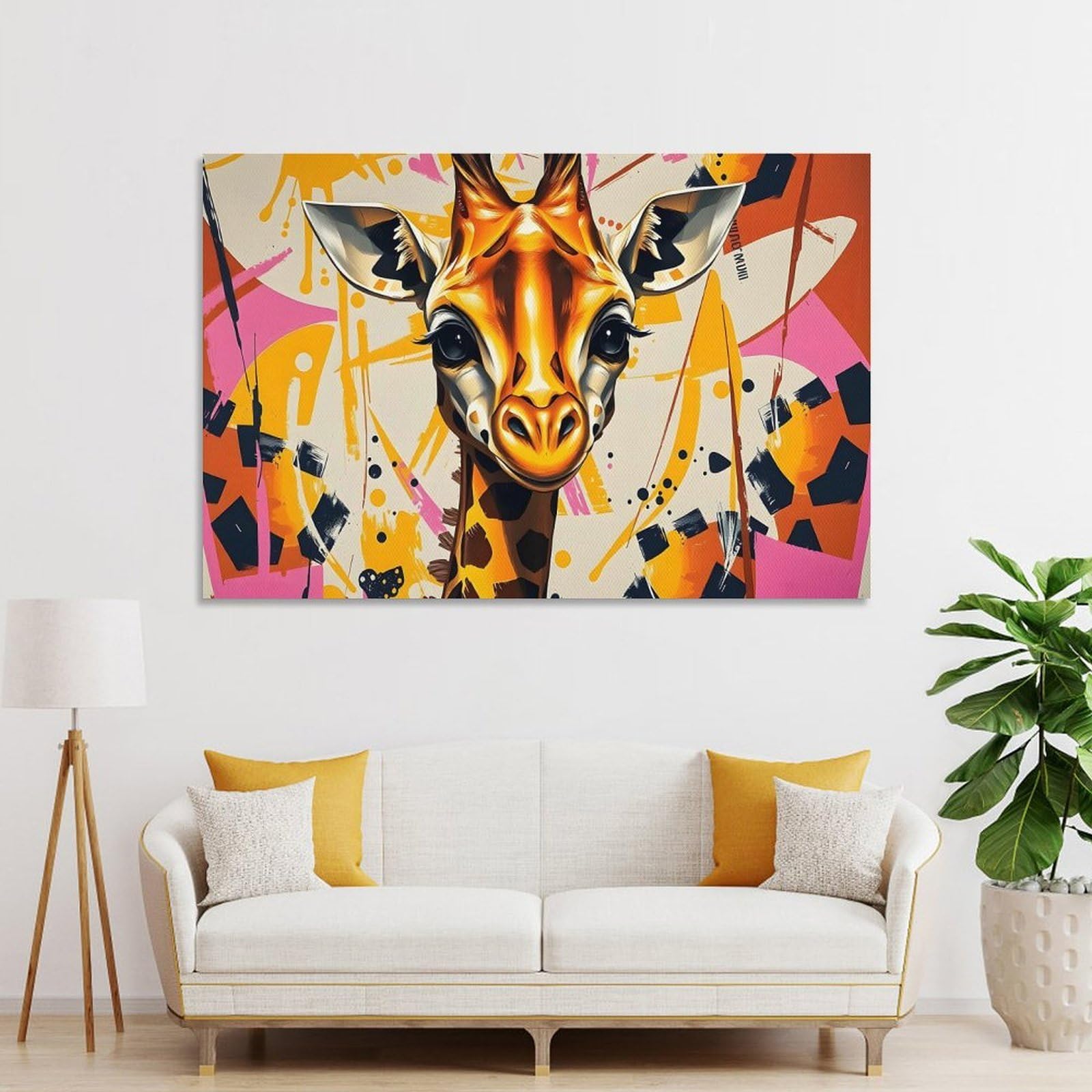 Junmoney Unframe-Style-2-1 Giraffe Portrait With Abstract Background Home Decor Wall Art 20X30inch(50X75cm), For Lounge, Study, Hallway Or Flat Walls, Stylish Home Artwork For Focal Walls