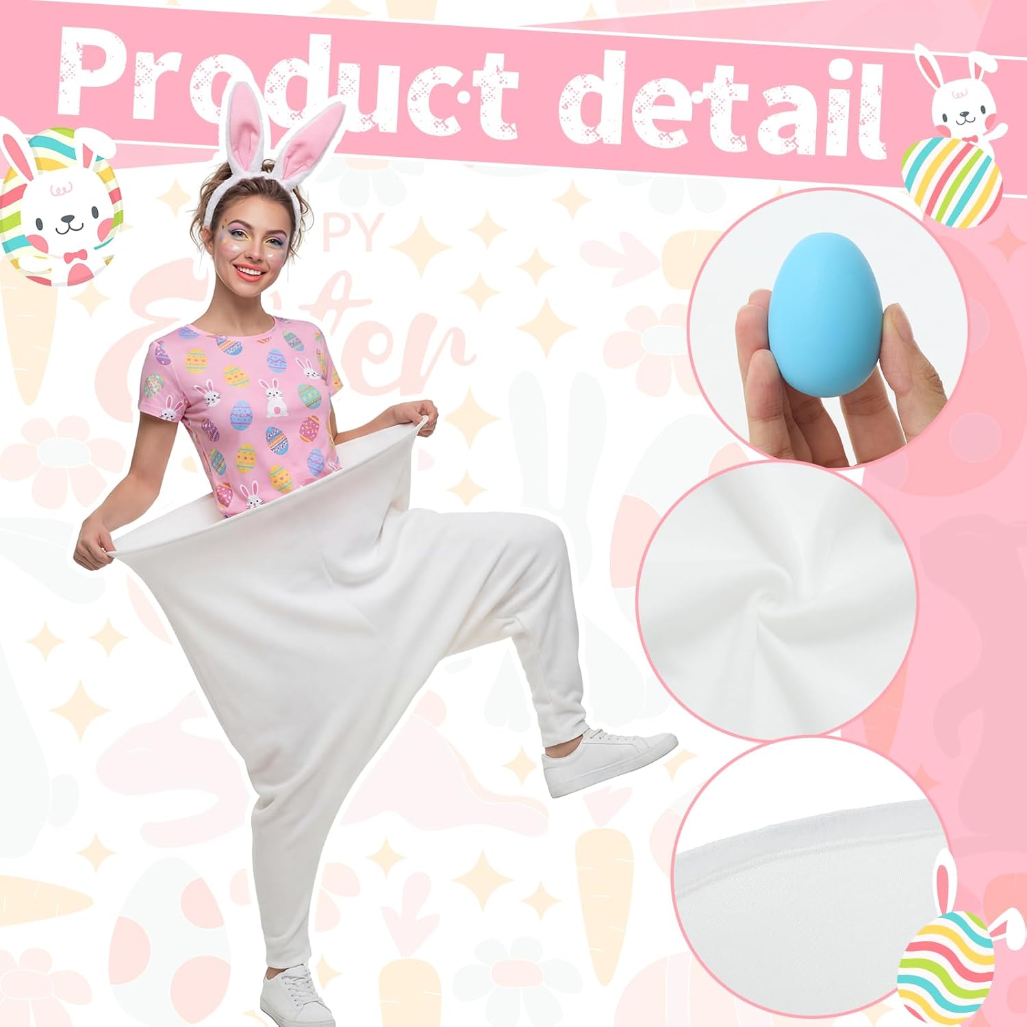 23 Pcs Granny Pants Yard Game Set, 2 Oversized Pants with 20 Pastel Eggs and Bunny Headband Tossing Game for Family Reunion Backyard Lawn Carnival Party Gatherings