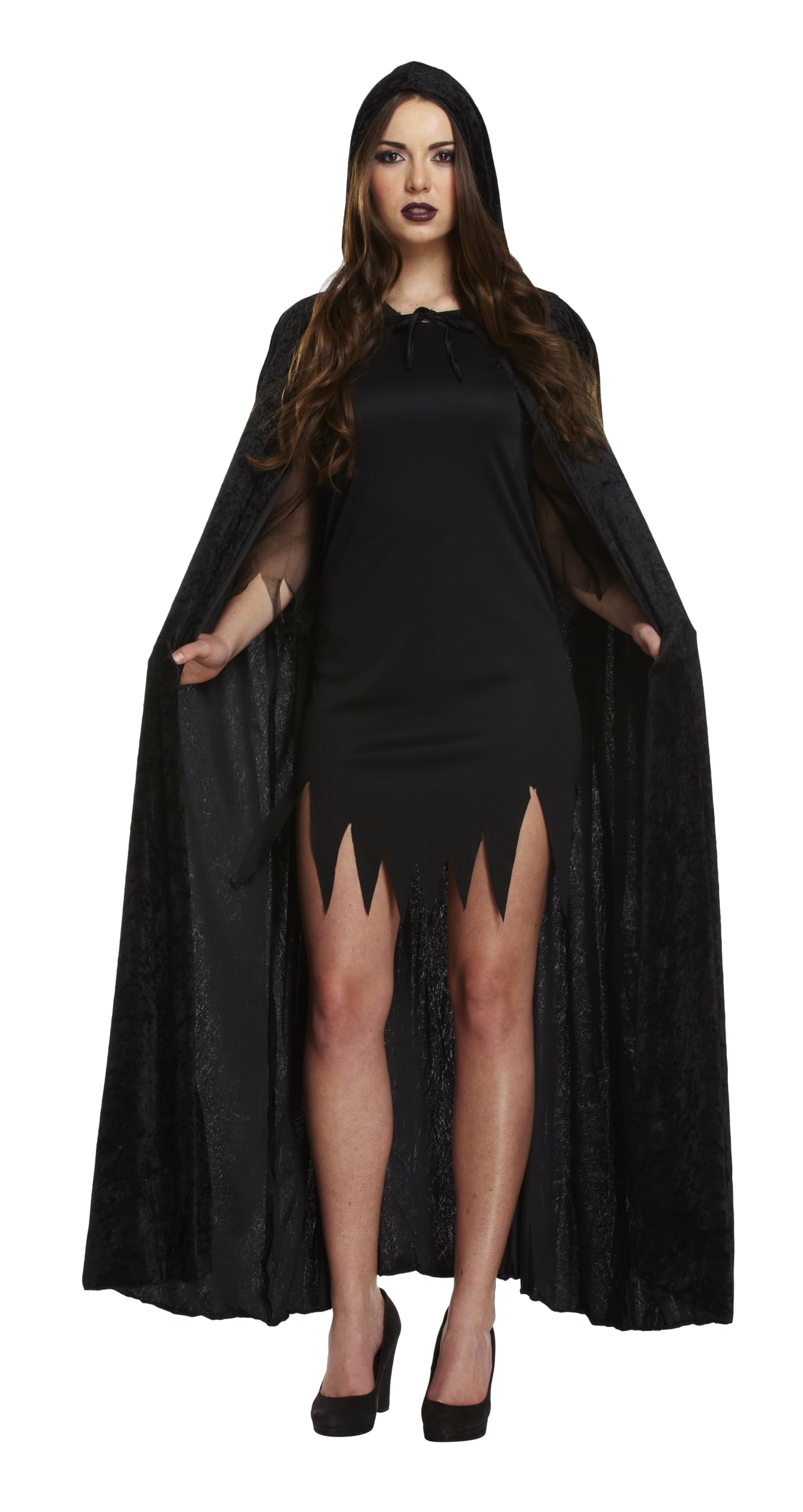 HENBRANDT Adult Black Velvet Cape with Hood Halloween Cloak Outfit for Vampire Devil Witch Black Hooded Cape Halloween Costumes Fancy Dress Costume Unisex Accessory for Men and Women
