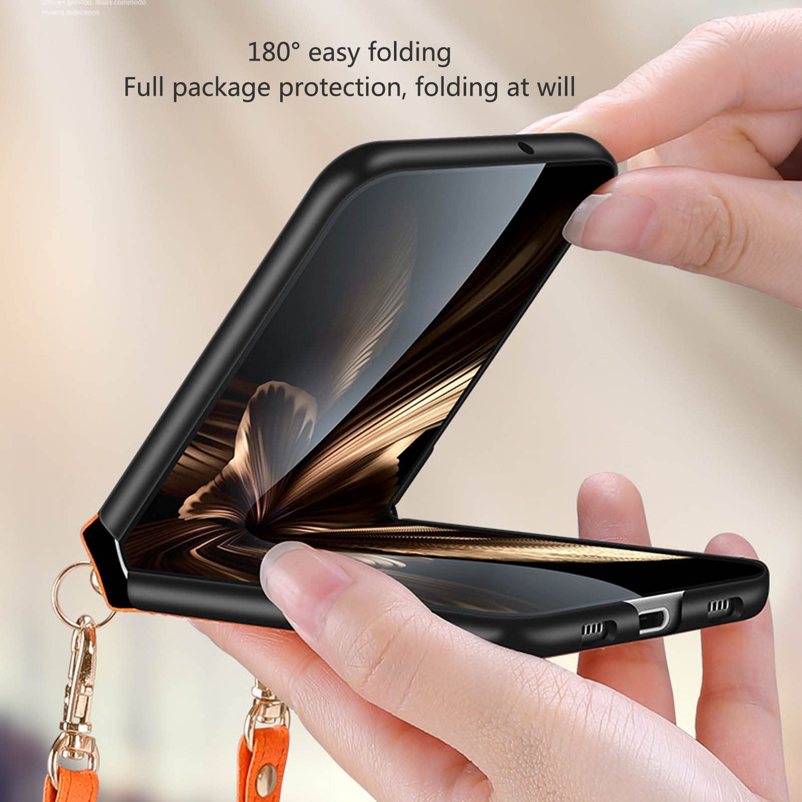 Coque pour Huawei P50 Pocket, Flip Étui avec Protection Caméra Et Crossbody Long Strap Fonction Étui Antichoc Housse,Noir