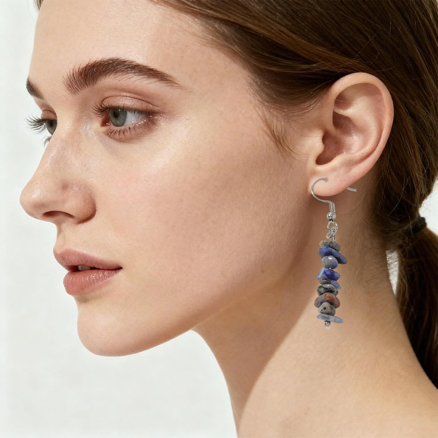 Beaded Natural Stone Earrings for Women, Raw Irregular Natural Stone Dangle Earring, Healing Crystal Energy Jewelry Gift - Image 3