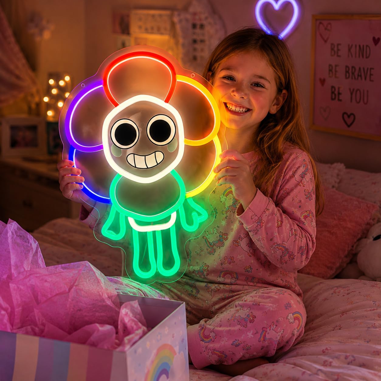 Sunflower Neon Signs for Wall Decor, 9.84 * 13.78Inches, Dandy Flower Light Sign Man Cave Dimmable World LED Light for Bedroom Game Lover Room Bar, Christmas Birthday Gifts for Children