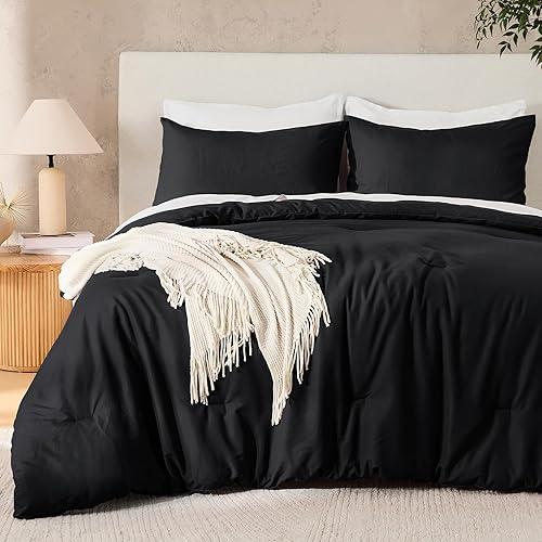 Andency - Juego de edredón negro tamaño individual, 2 piezas, ropa de cama clásica boho sólida, edredones y juegos, ropa de cama suave y ligera para