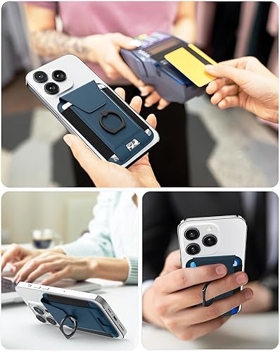 Miniatura 6 de Amzone Cartera magnética 3 en 1 con agarre para teléfono, compatible con cartera Mag-Safe, soporte de cuero para teléfono, solapa magnética de