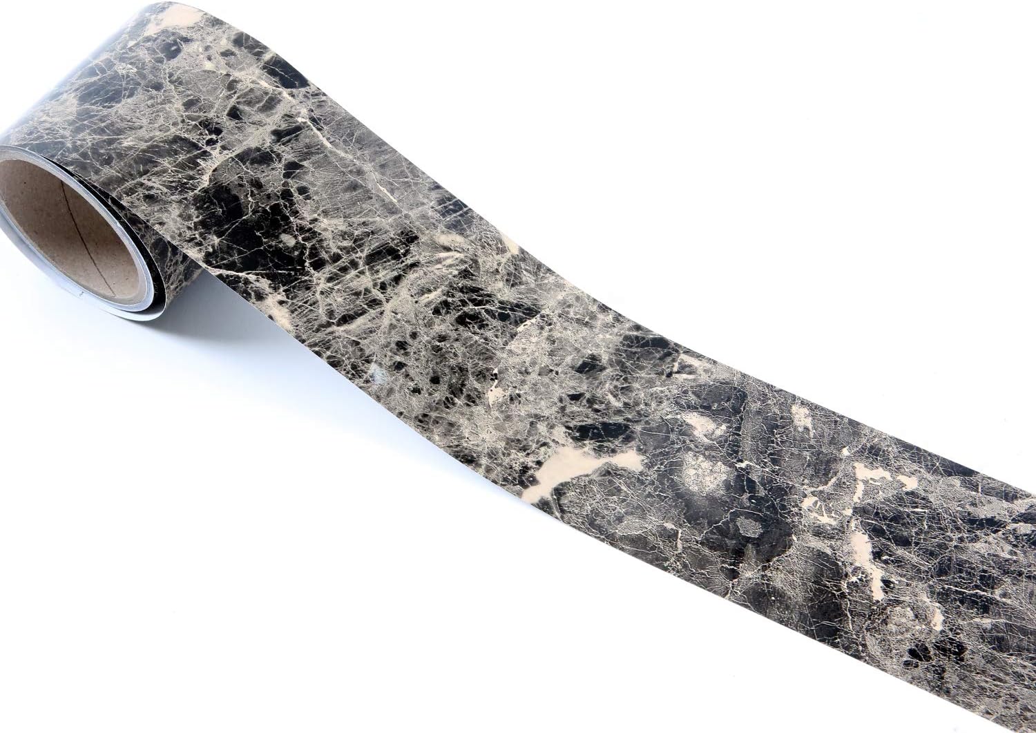 ROSEROSA Peel and Stick PVC Self-Adhesive Wallpaper Border Board Trim Moulding Sticker Marble Black Gray (S4710-1B : 3.93 Inch X 16.40 Feet)