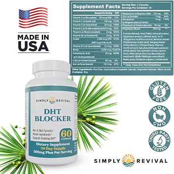 DHT Blocker for Men & Women Saw Palmetto Herbal Supplement for Hair Growth Supports Regrowth, Reduces Shedding, Strengthens Hair & Scalp 60 Capsules