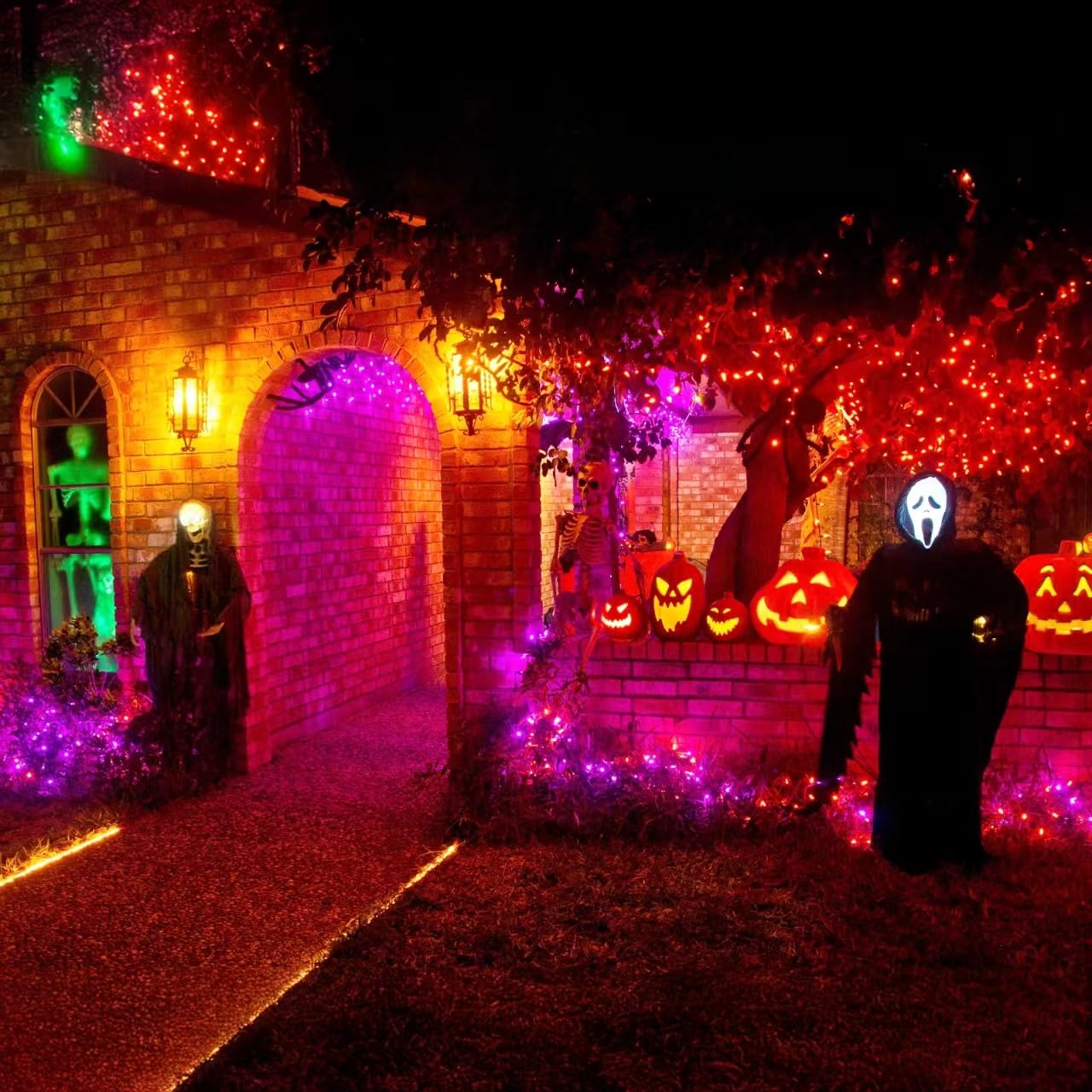 HAILI XMGQ 300 luci LED per Halloween, 300 m, per esterni, con 8 modalità di illuminazione, per Halloween, albero, feste, patio, decorazione della casa (viola arancione)