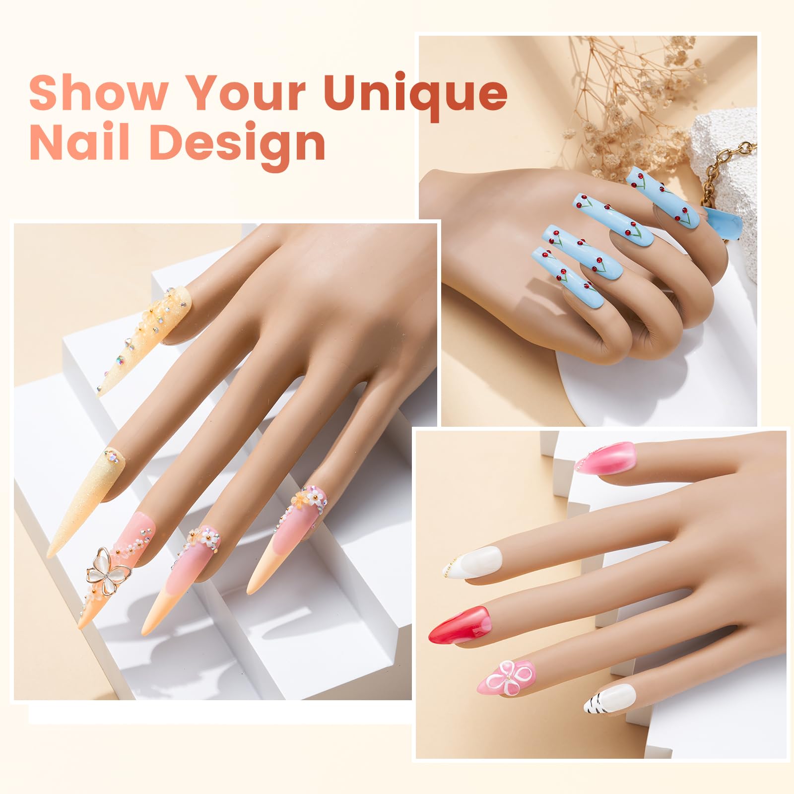 Yokilly Mano para Practicar Uñas: Flexible Mano Articulada Practicas Uñas y Uñas Acrilicas - Silicona Mano de Practicas de Uñas Manicura para Principiantes Salón Casa