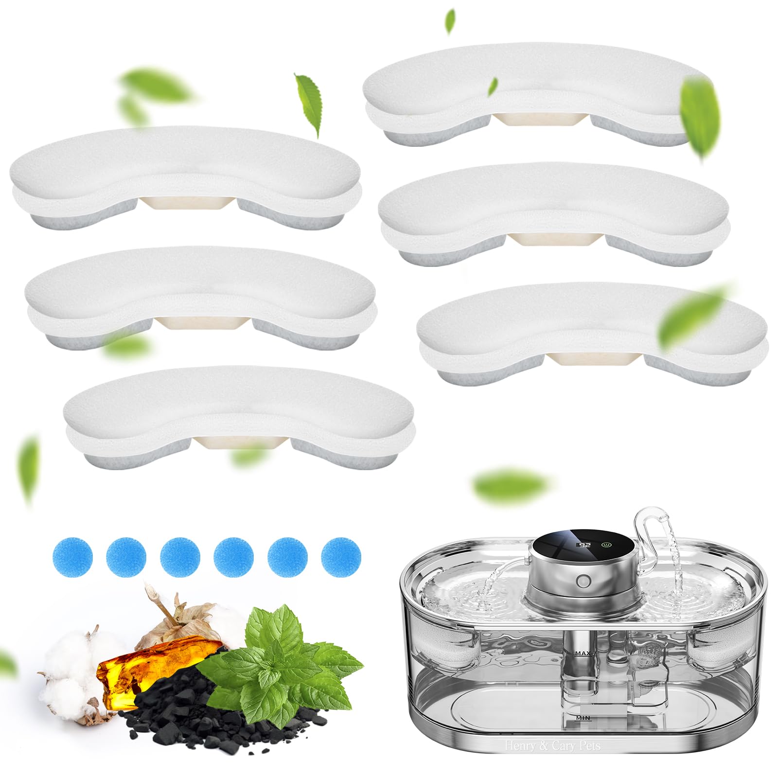 Filtros de fuente de agua para gatos, paquete de 12 filtros y esponjas de repuesto para fuente inalámbrica de gato de acero inoxidable de 3 L, filtro dispensador automático de agua para perros
