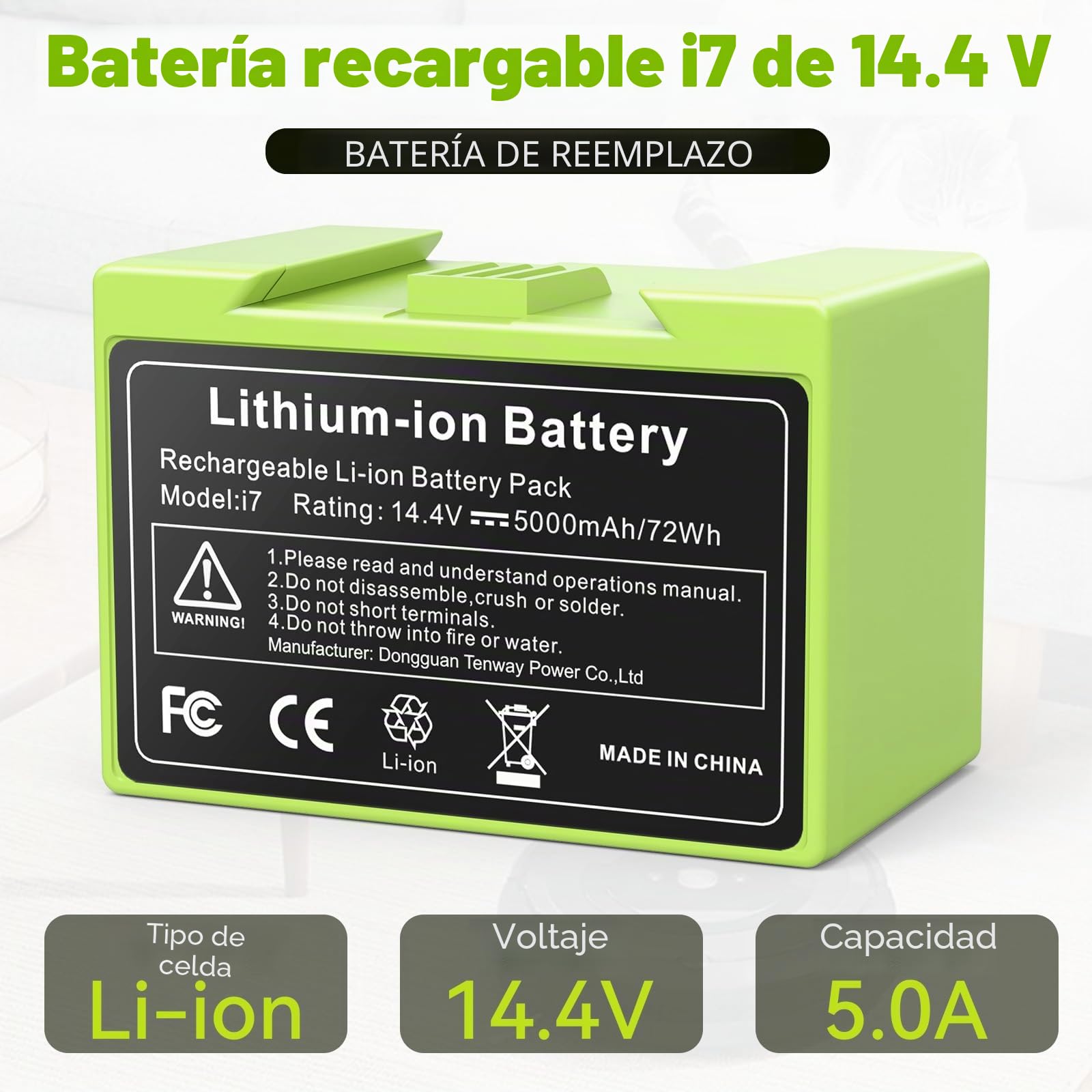 5000mAh Batería de Ion de Litio para i7, ASUNCELL 14,4V batería de Repuesto para iRobot Roomba e y i Serie i7 / i7+ i4/i4+ i3/i3+ e5 e6 i7158 i7550 i7550 i7550 7150 7550