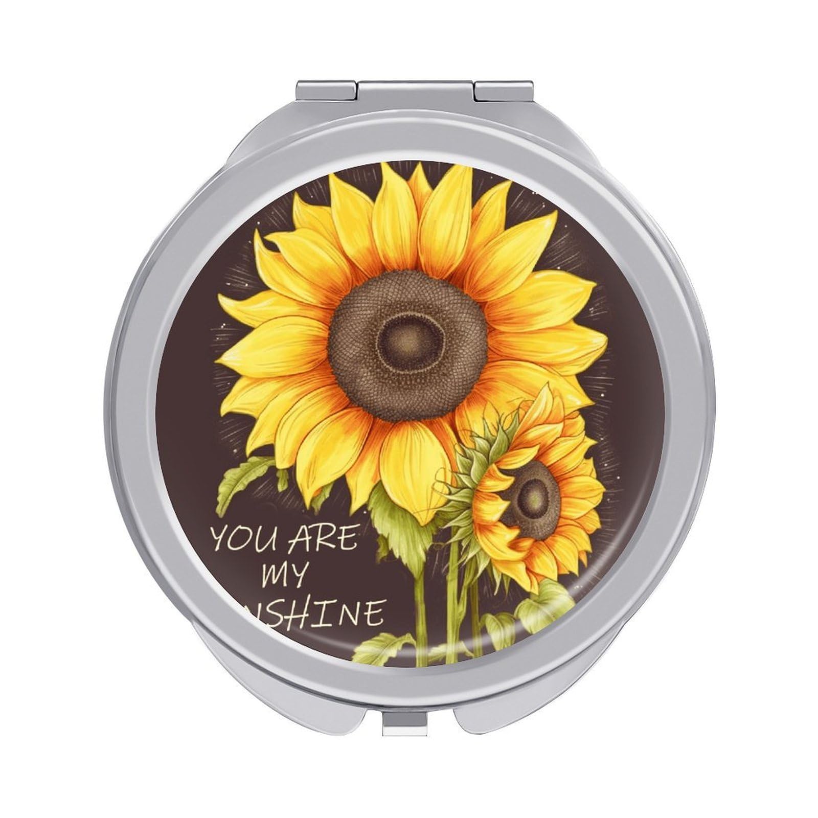 FekiLoot You are My Sunshine Sunflower Makeup Mirror Compact Round Travel Makeup Mirror Portable Folding Handheld Pocket Mirrors for Handbag and Purses Gift Mini Mirrors