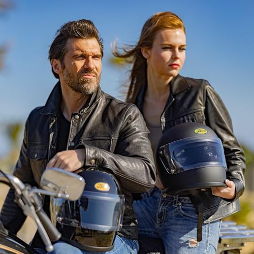 Miniatura 5 de TT&CO - Casco de motocicleta retro Star SGDOT estándar negro con escudo incluido, casco completo para motocicleta, aprobado por DOT