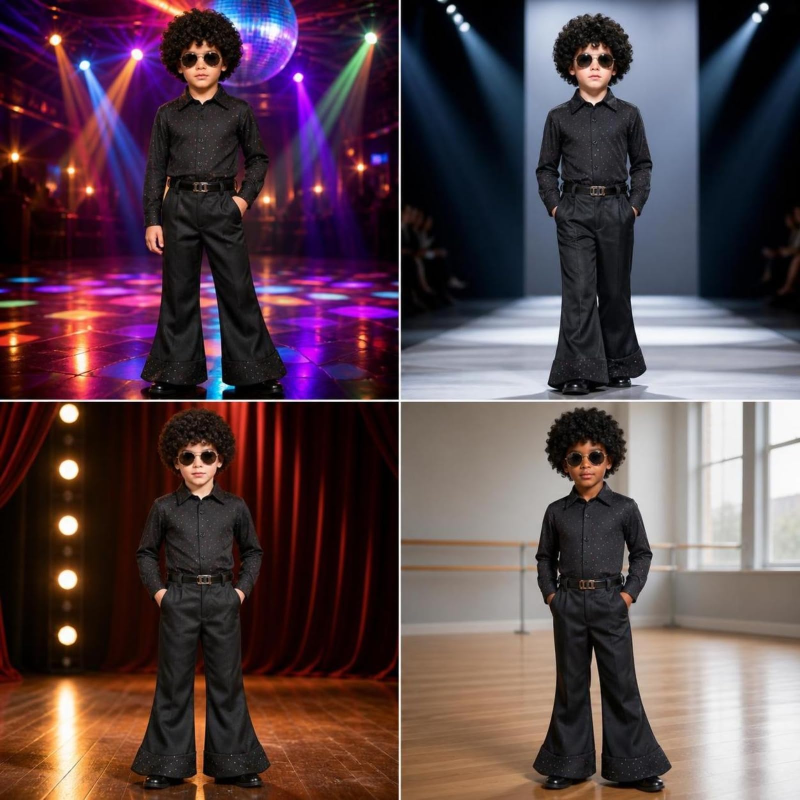 Set da Discoteca con Parrucca Disco | Travestimento, Retro, Kit di Accessori, per Carnevale, Halloween, Ragazzi, XL