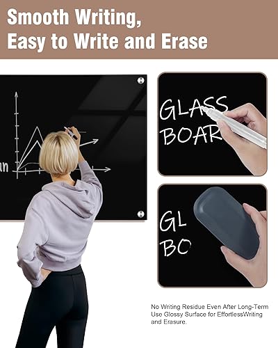 Miniatura 4 de Mifuro Pizarra magnética de cristal, 60 x 48 pulgadas, para pared, sin marco, pizarra de borrado en seco para oficina, hogar y escuela, color negro