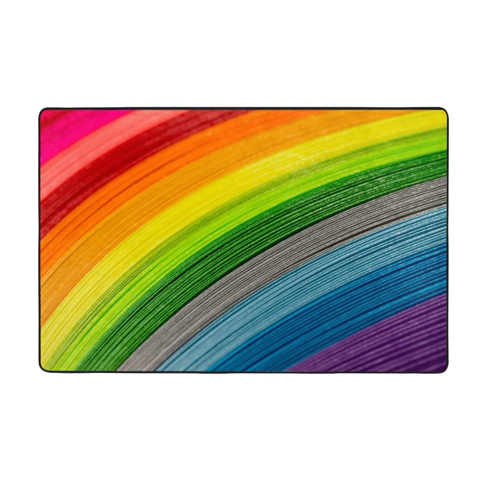 Tapis grand format lavable pour salon avec motif rayures multicolores 150x100