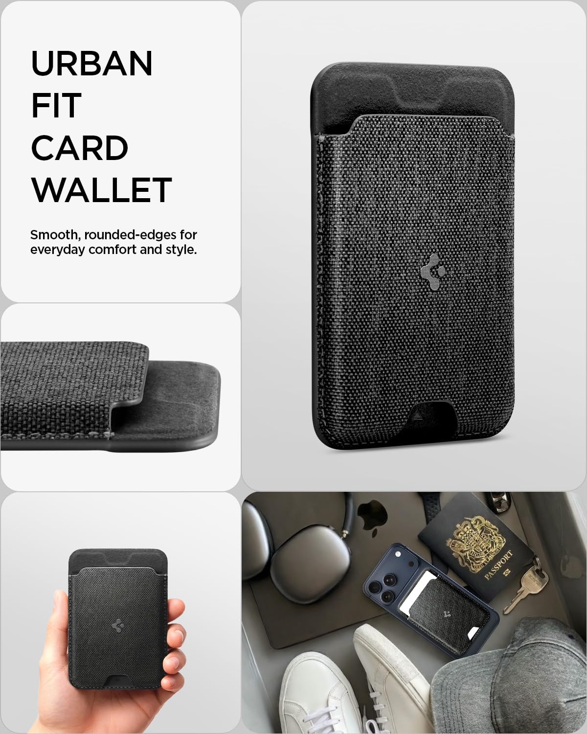 Spigen Urban Fit MagFit Portafoglio (5 carte) Magsafe Wallet Magnetico Portacarte Compatibile con iPhone 17/16/15/14/13/12 Modelle, Accessori MagSafe - Nero