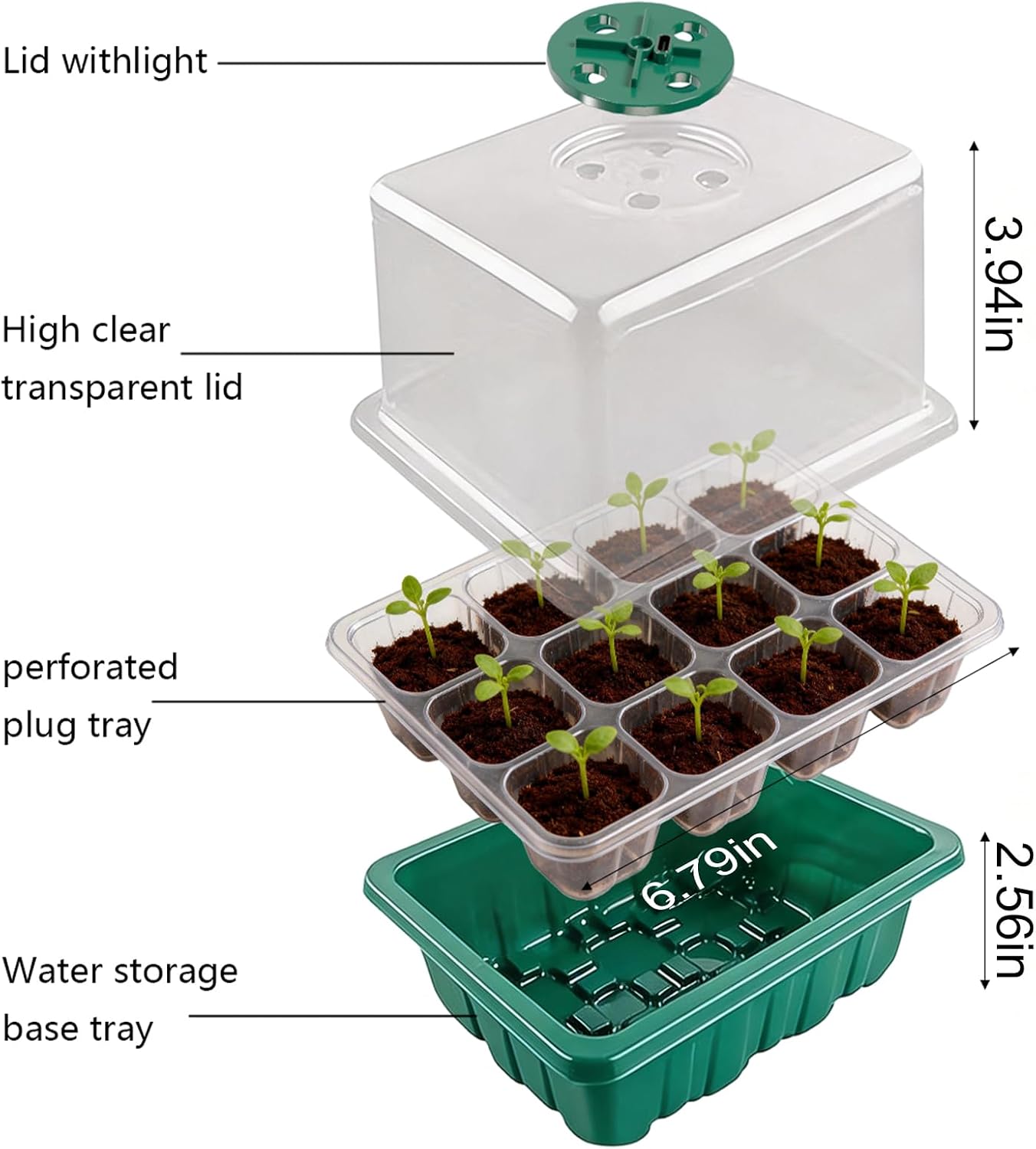 Seed Starter Tray with Grow Light, 5 Pack 60 Cells Seedling Starter Kit with Humidity Dome, Full Spectrum Plant Grow Lights for Seed Germination, IndoorGreenhouse Trays for Seedlings Starting