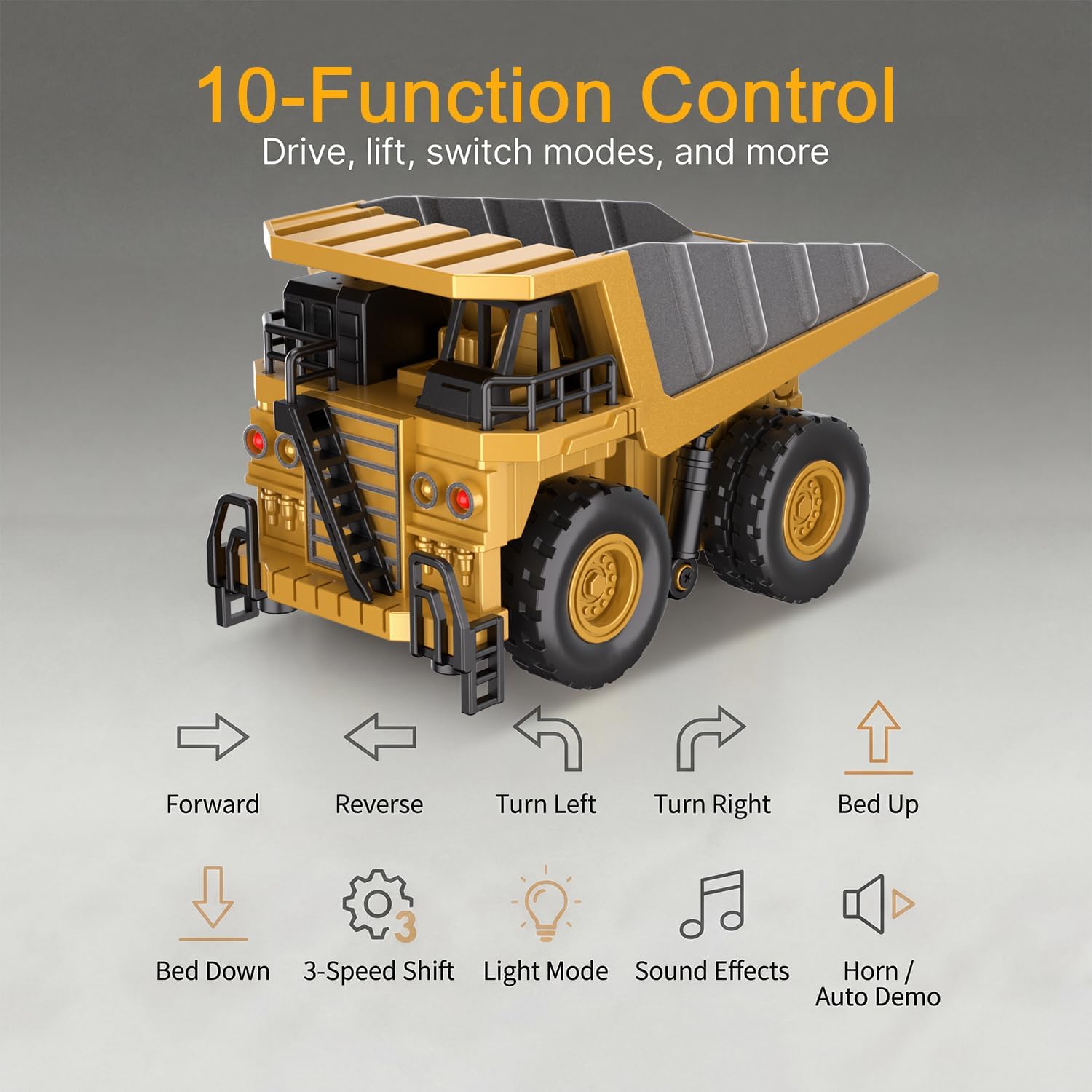 1/64 Mini RC Dump Truck,10-Channel Remote Control & Phone App Controled with Metal Bed,Alloy RC Construction Vehicles with Lights & Sounds,Toy Gift for Teens,Adults