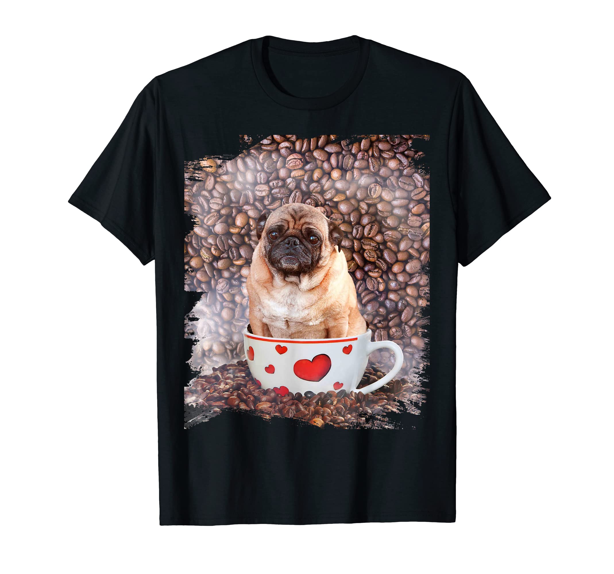 Cute Pug Dog Coffee Love & Self-Care T-Shirt, Black