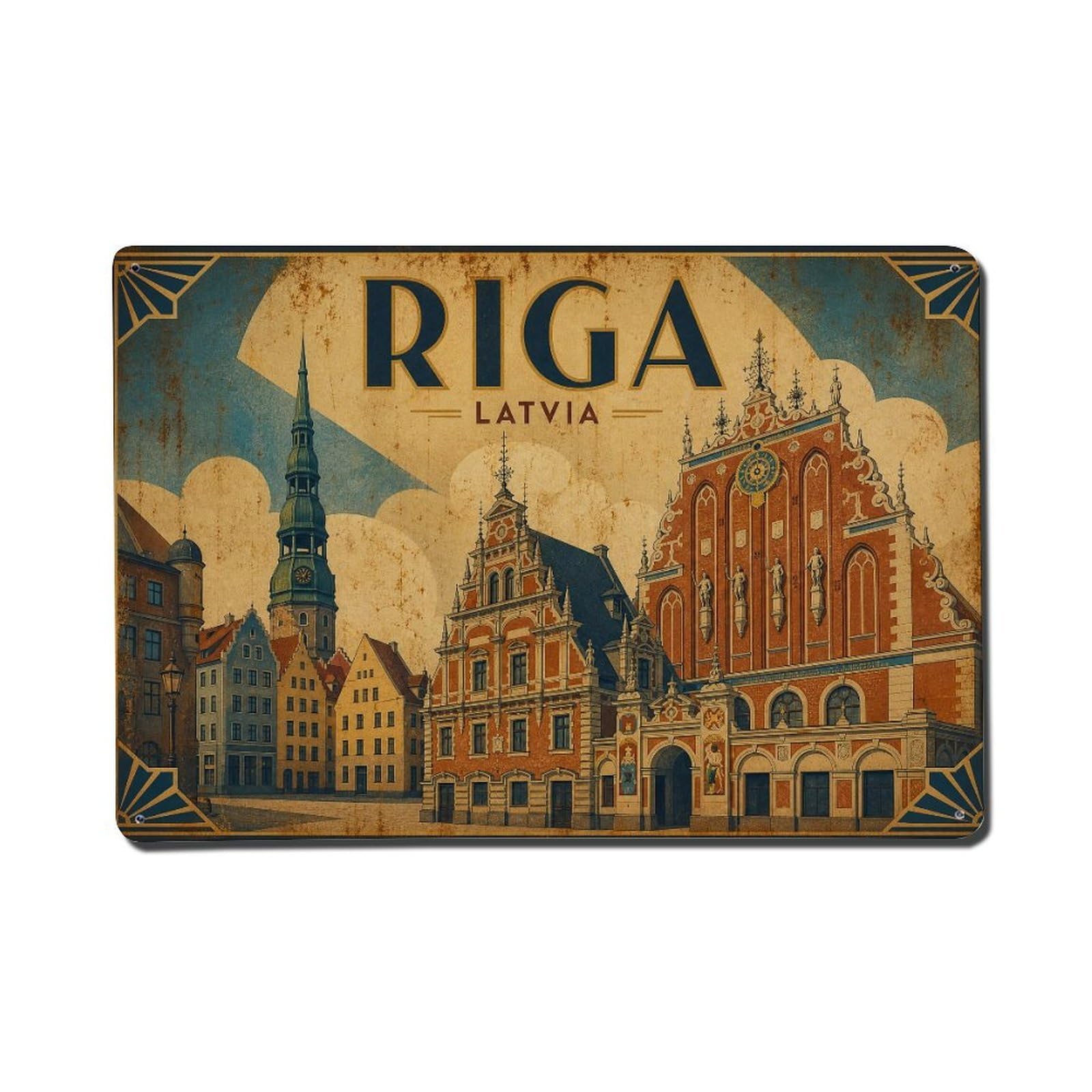 Metal Tin Sign Travel Vintage Latvia Riga