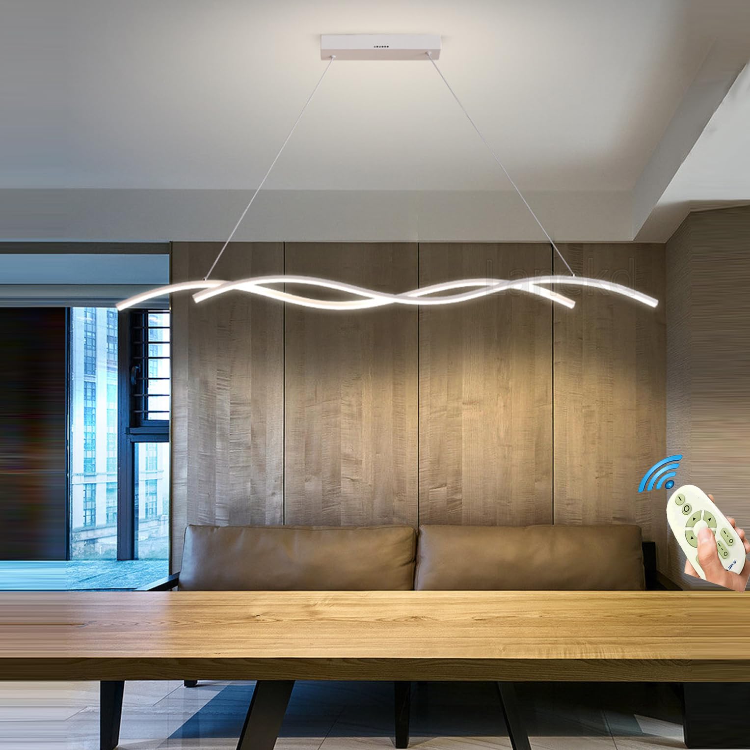 90cm Moderna Lámpara LED Lámpara Colgante 45W Comedor Lámpara de mesa Regulable Lámparas de Techo Para Cocina Salon Restaurante Altamente Ajustable Candelabro Colgantes Dormitorio Oficina Estudio Luz