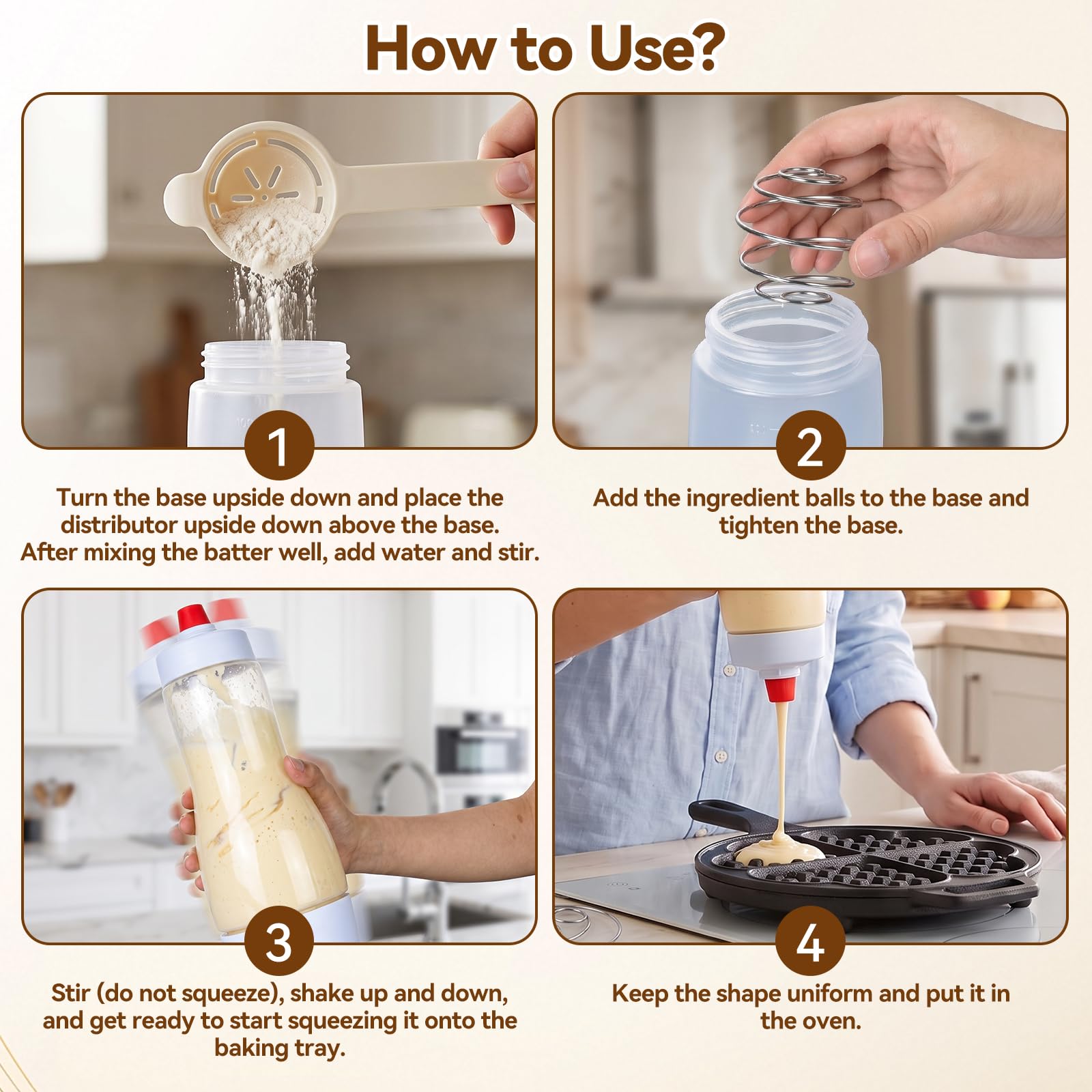 OTraki 2 bottiglie dispenser per pastella per pancake con whiskball e