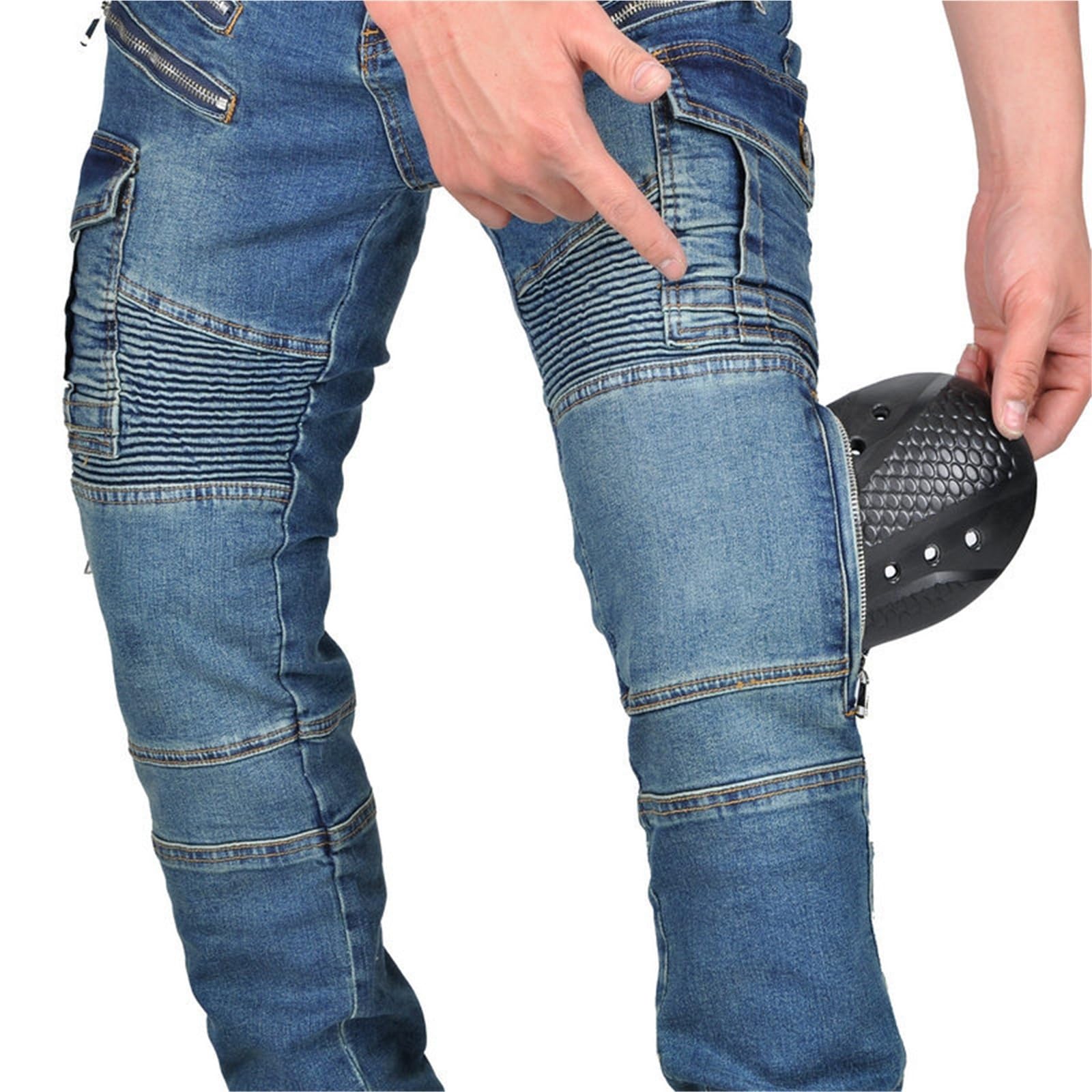 Męskie spodnie motocyklowe Slim Fit Armored Biker Jeans | Z ochronnymi ochraniaczami na kolana ochraniacze bioder trwały dżins do miejskiej przygody