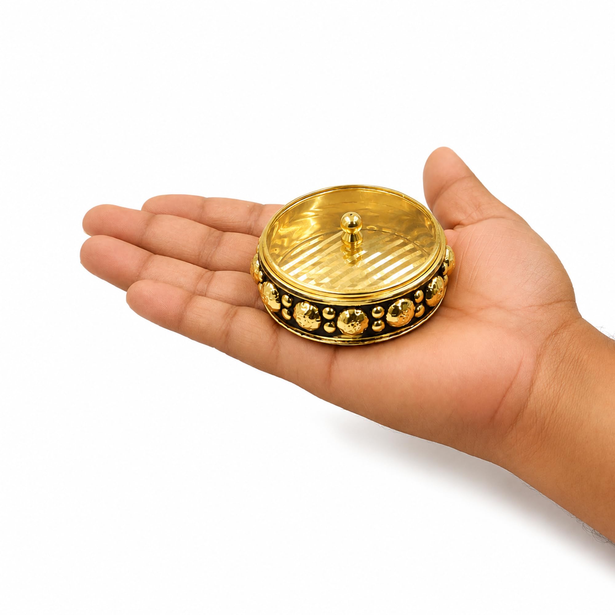 Putrika Brass Box Pooja | Puja | Roli | Chawal | Chandan | Haldi | Kumkum Puja Box | Sindoor | Turmeric | Dabbi | Dibbi | Dhani | Dani Lid Holder - Acralic Black Kumkum (1) 3