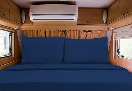Elegant Comfort Luxurious 1500 Premium Hotel Quality Microfiber Three Line Embroidered Softest 4-Piece Bed Sheet Set, Wrinkle and Fade Resistant, RV Short Queen, Navy