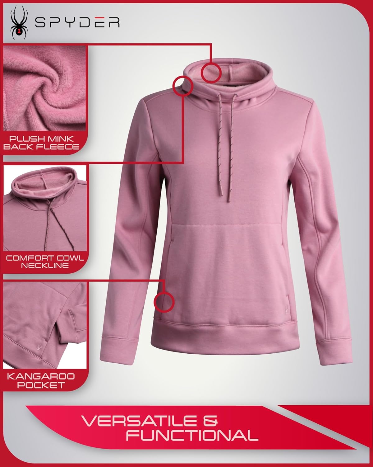 Spyder Womens Sweatshirt - Wind-Resistant Athletic Mock Neck Womens Tops - Plush Fleece Pullover Sweatshirts for Women - Image 4