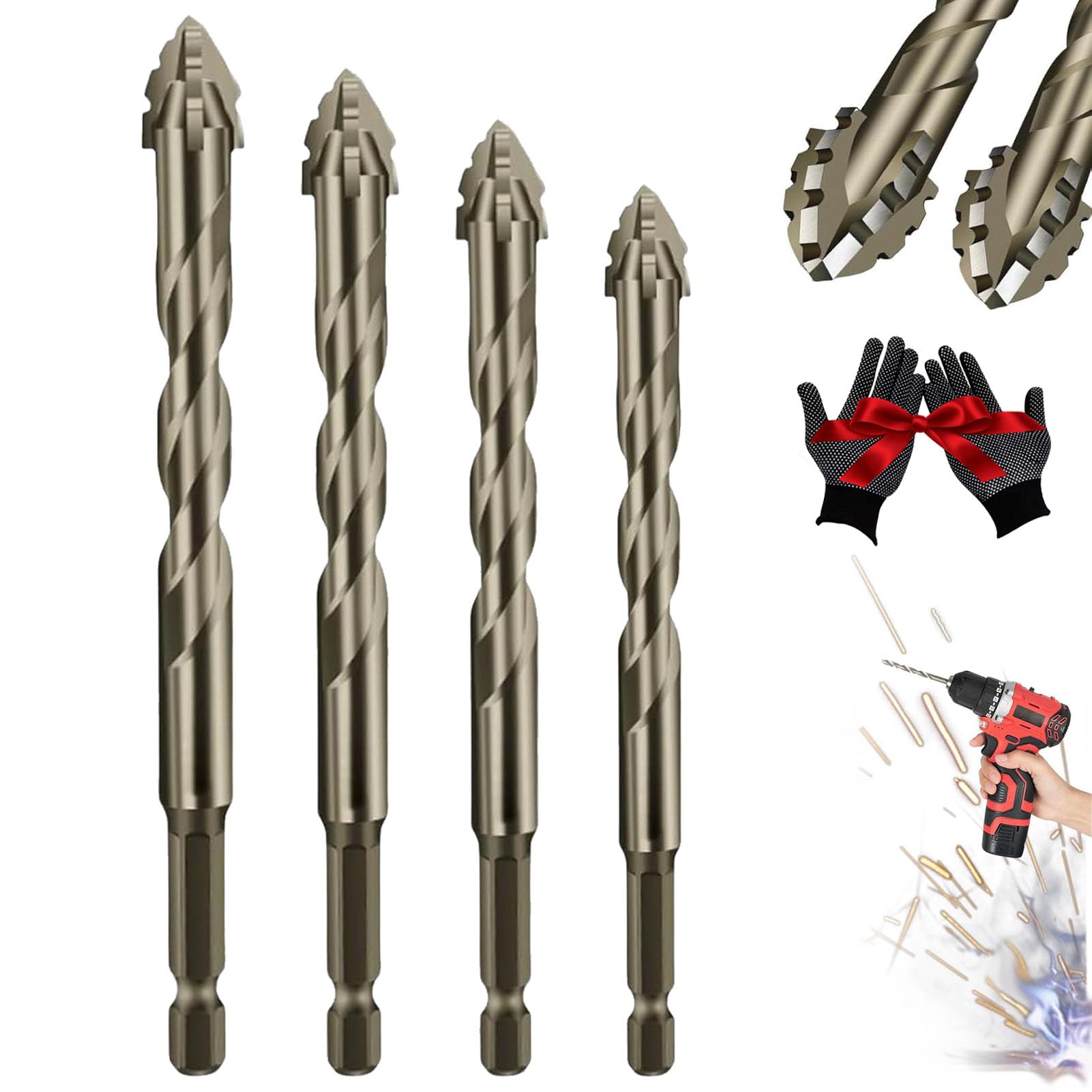 Quickpierce High-Performance Titanium-Coated Drill and Tap Set, Four Blade Serrated Eccentric Drill Bits, New Four-Flute Sawtooth Eccentric Drills Bit Set (4Pcs(6/8/10/12))