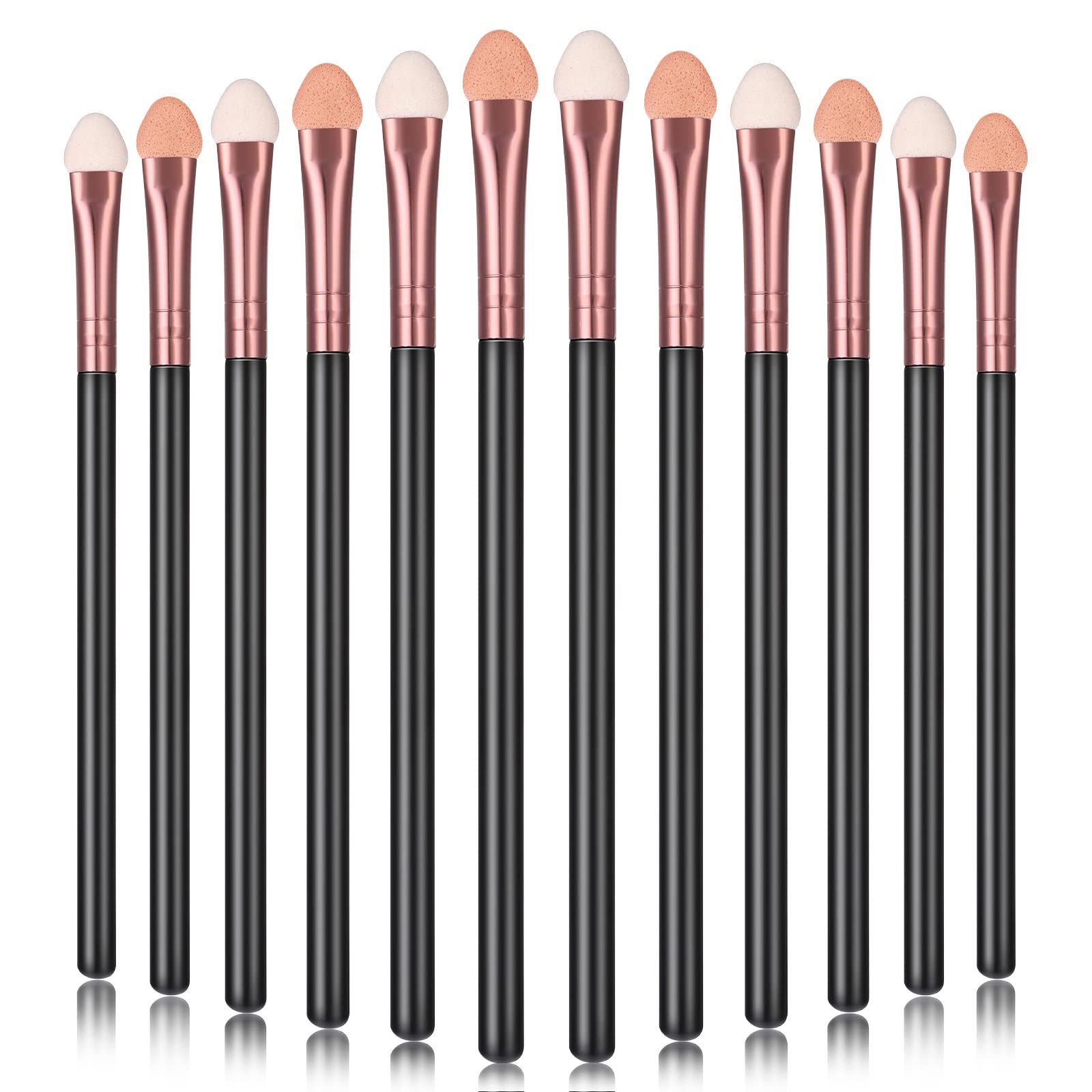 Sibba 12 PCS Eyeshadow Brush Makeup Set Eye Shadow Applicators Double Sided Sponge Tip Sticks Cream Glitter Beauty Blender Fan Lash Eyelash Extensions Mascara Eyebrow Small Black Oval Wand Handle