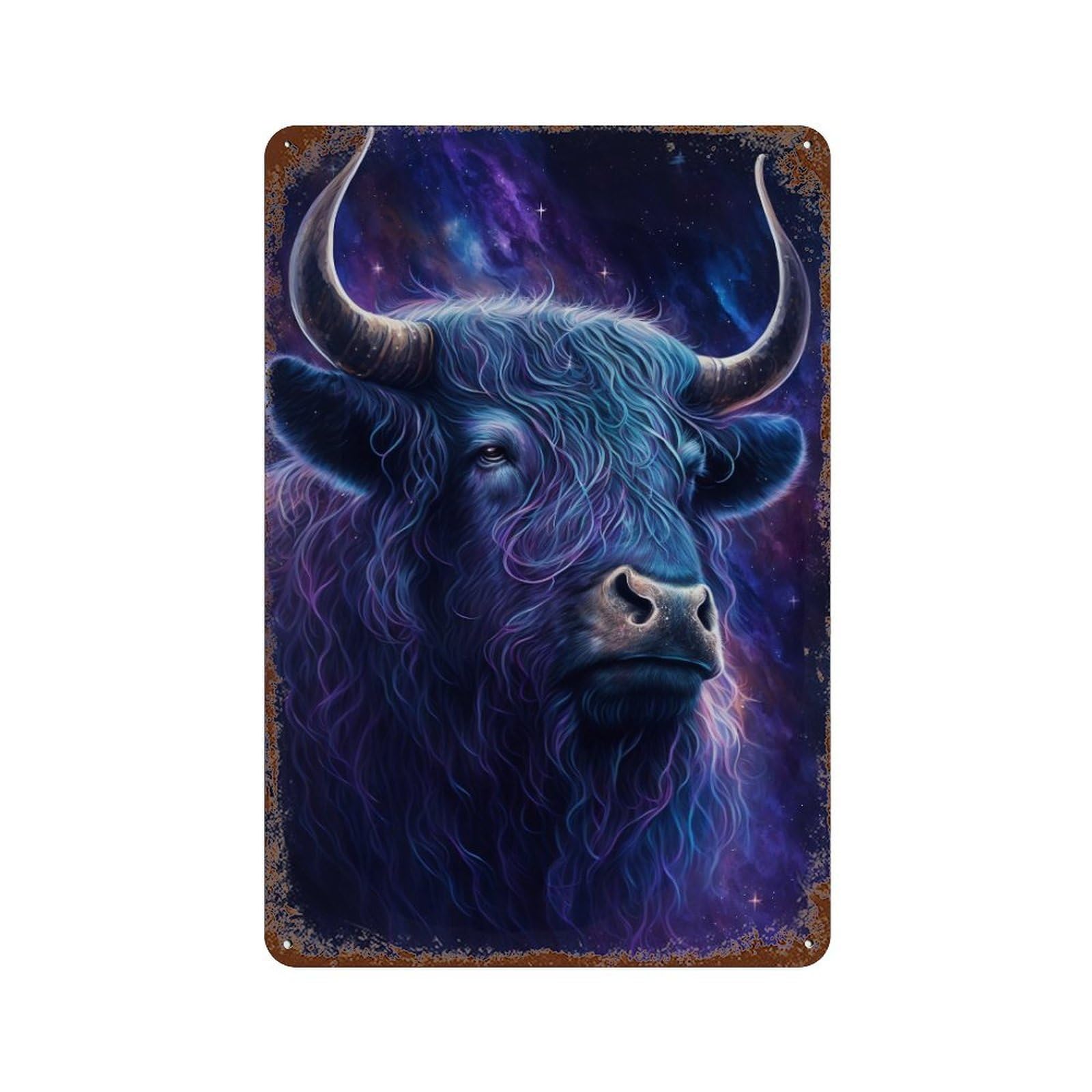 Cosmic Bull Painting Decorative Tin Sign 11.8"x7.9", Retro Wall Decor for Garage, Pub Or Kitchen