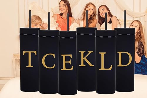 Miniatura 6 de Vaso delgado personalizado de la letra B, vasos delgados de 16 onzas con inicial mate con tapas y popotes. Vasos delgados personalizados, regalos de