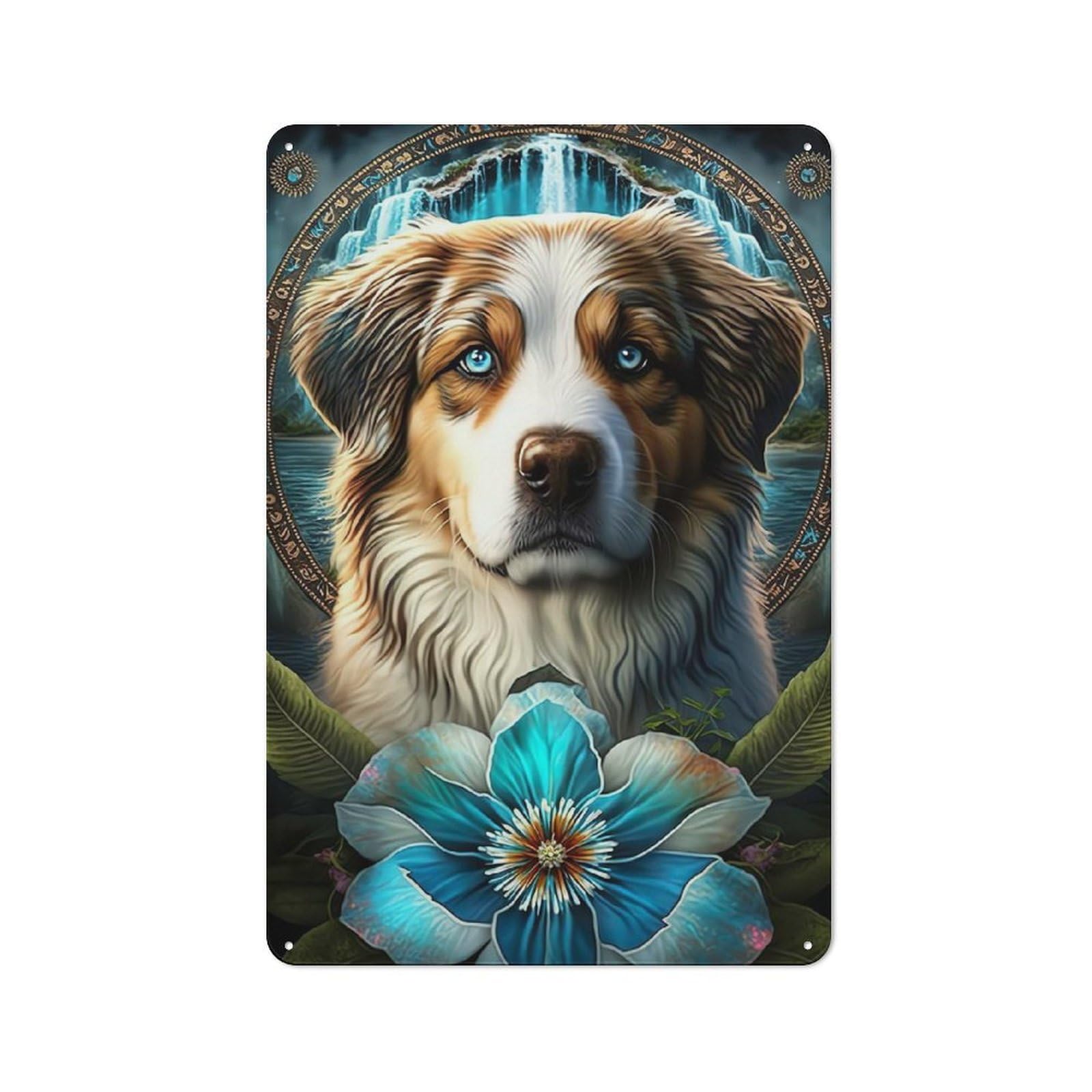 Junmoney Dog In Mandala Jungle For Living Room Or Hallway, Rustic Metal Sign 30X20cm, For Home Interiors, Feature Walls And Decorative Displays