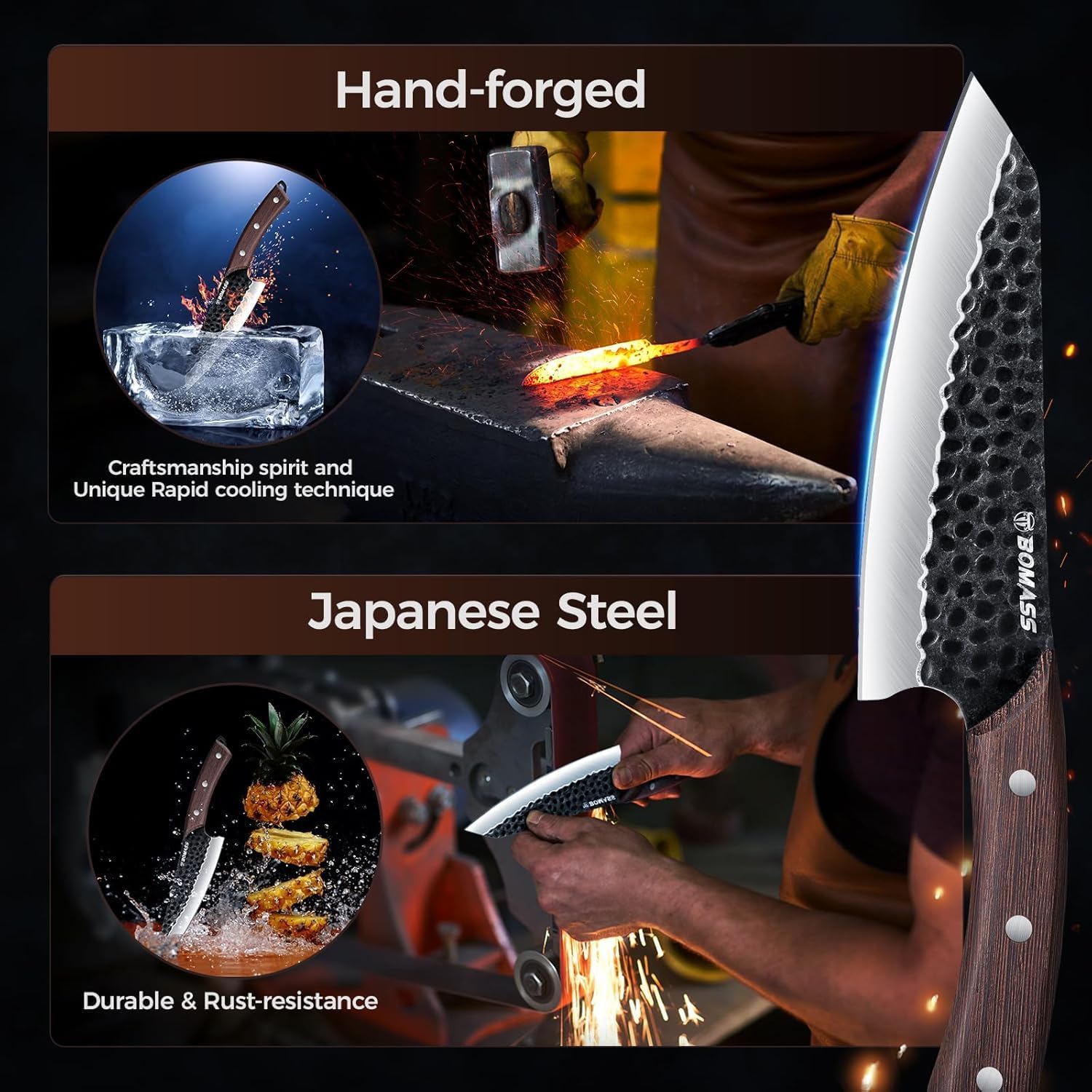 Hand Forged Meat Cleaver Butcher Knife Set of 13, Kitchen Cleaver Knives Set, High Carbon Steel Boning Chef Knives for Cutting with Roll Bag & Accessories BBQ Outdoor Gift for Men