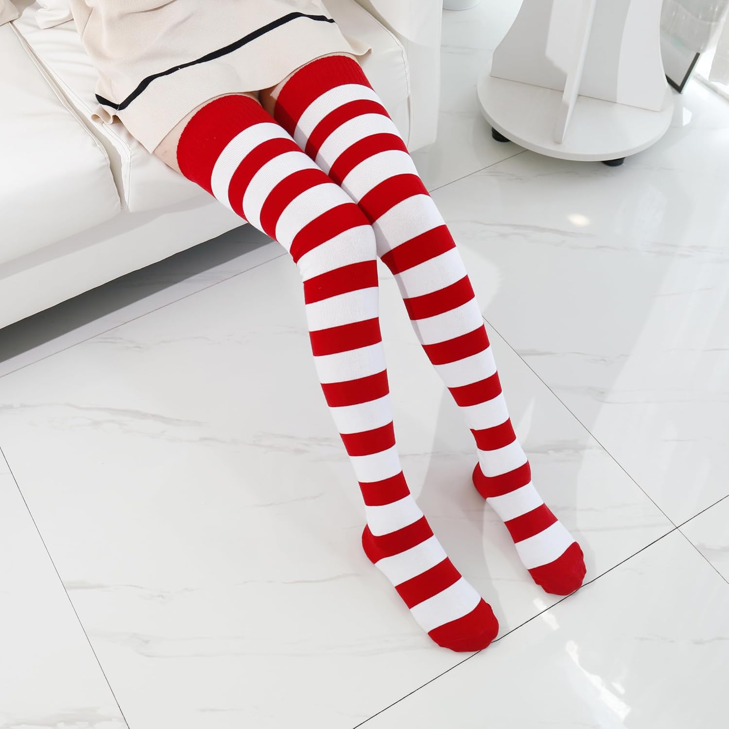 Kayhoma Extra Long Cotton Stripe Thigh High Socks Over the Knee High Socks - Image 3