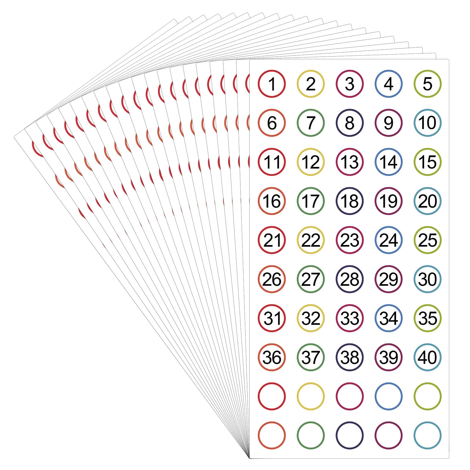 Ptwola 1000 Pcs Number Stickers 1-40 20 Sheets Dot Consecutive Number Labels Removable Self-Adhesive Colored Numbered Decals Without Residue for Office Classroom Indoor Storage Boxes Desks Chairs