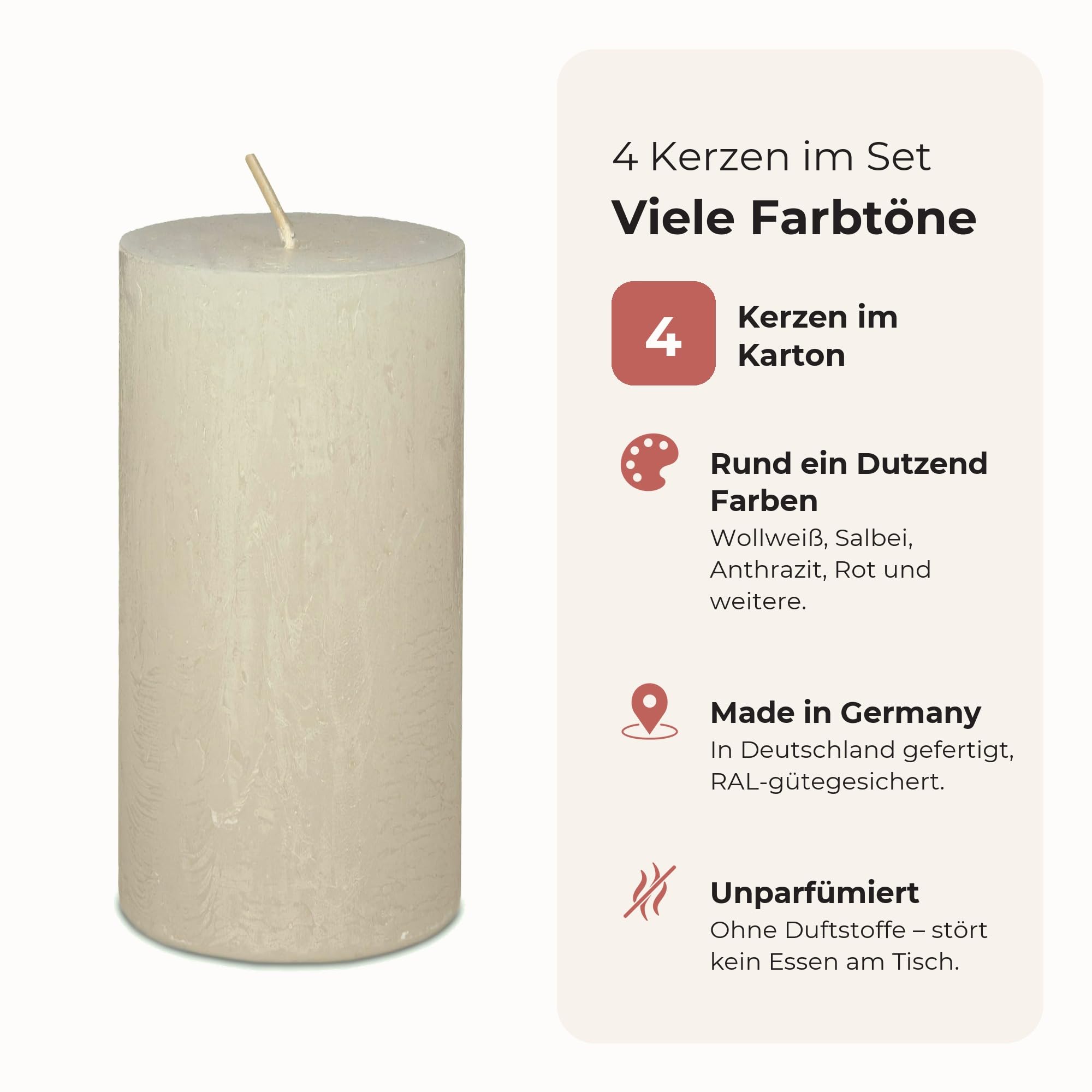 Safe Candle - Candele a colonna Rustic, 140/70 mm, colore bianco