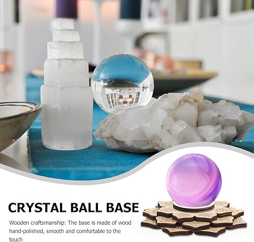 Miniatura 9 de Angoily Soporte decorativo de bola de cristal de loto, soporte de esfera de cristal de madera, tablero de rejilla de madera para bola de cristal,