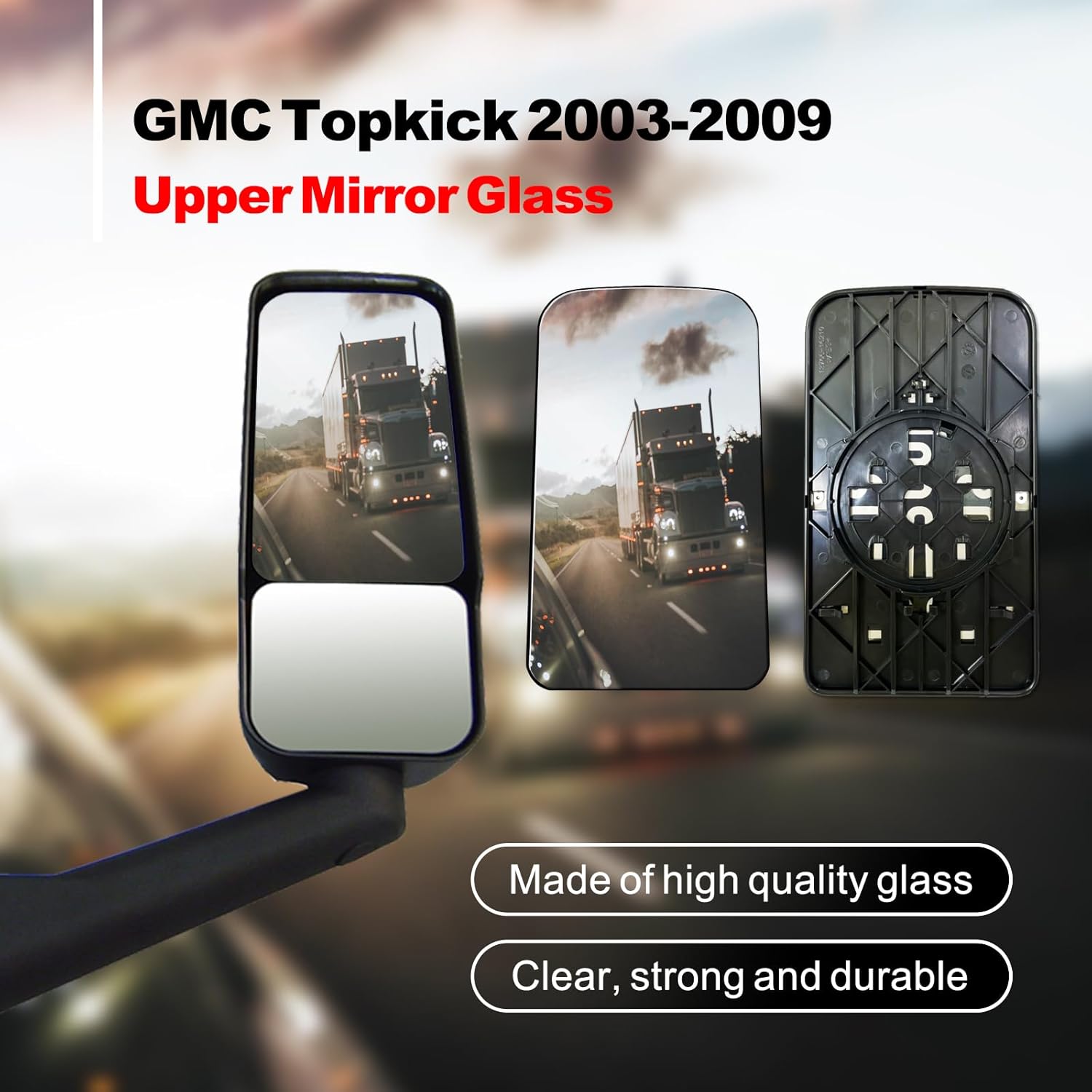 SPLENDID Replacement Mirror Glass, For 2003-2009 Chevy Kodiak, 2003-2009 GMC Topkick C4500 C5500 C6500, Heated Flat Mirror, High Reflective, Driver/Passenger Side (OEM: ‎19120557)
