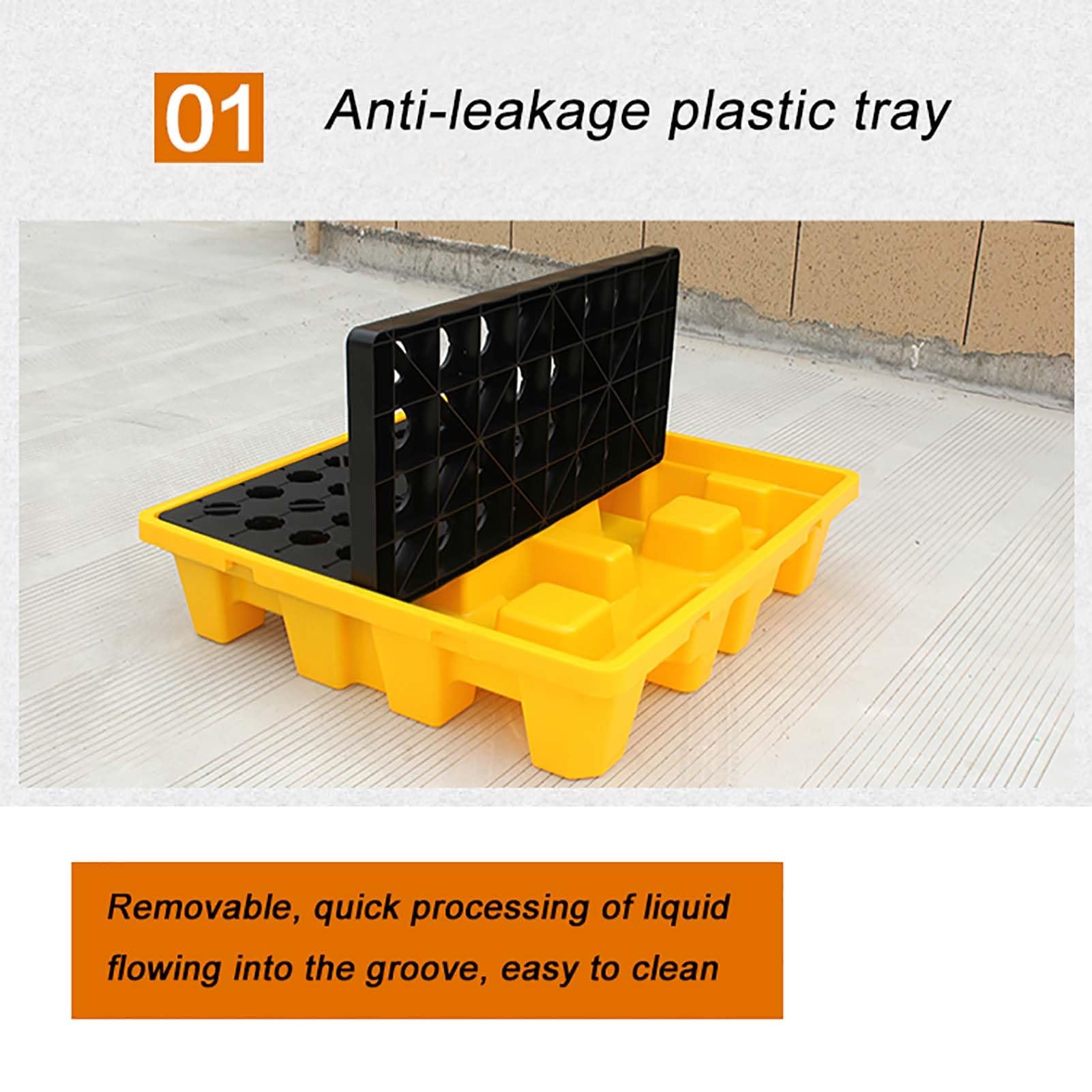 Genérico Palet Modular Duradero para la contención de derrames con desagüe: solución Segura para el Almacenamiento de Productos químicos, 130x68x30cm/51x27x12in, Ideal para Uso Industrial y Control d