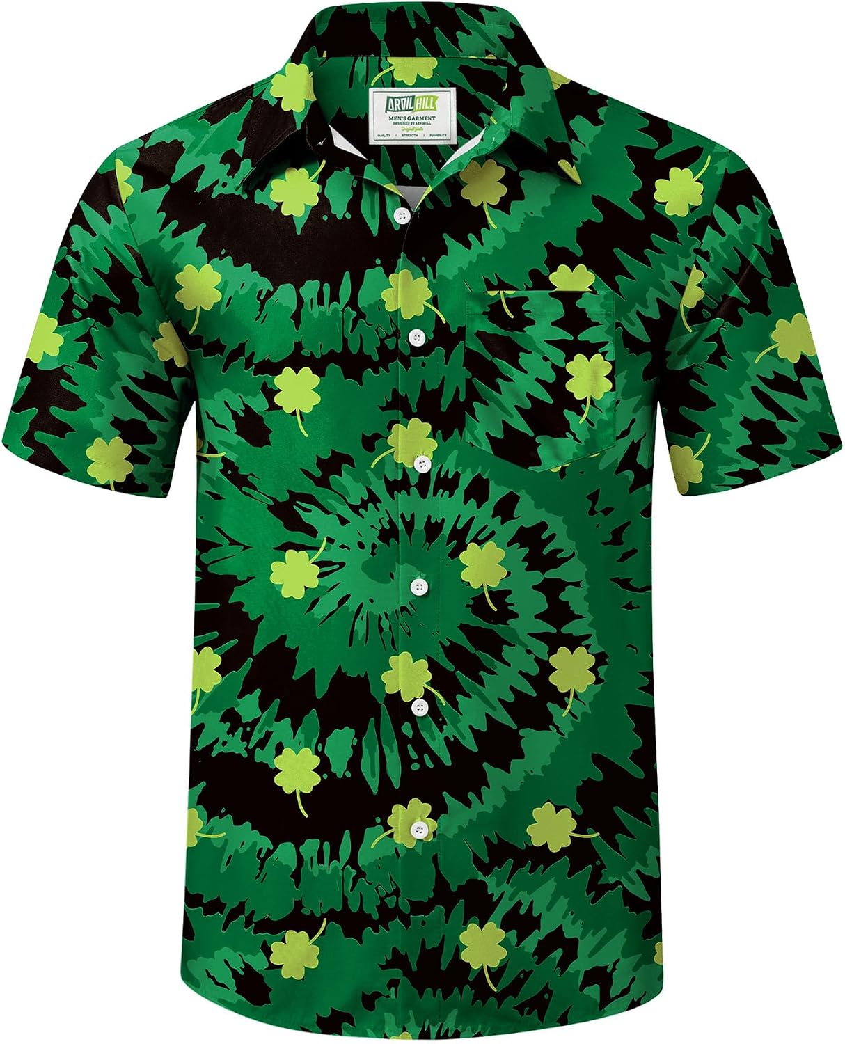 Arvilhill Mens St Patrick's Button Shirts Shamrock Printed Short Sleeve Shirt