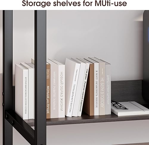 Miniatura 7 de WOODYNLUX Escritorio para computadora con estantes, escritorio de escritura para juegos de 43 pulgadas, estación de trabajo de mesa de estudio para