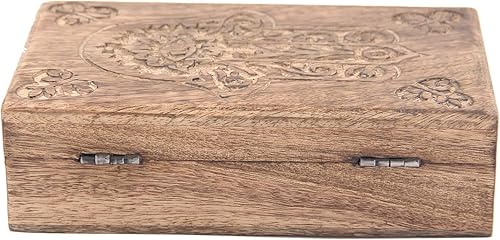 Miniatura 3 de DharmaObjects Hamsa Hand of Fatima - Caja de almacenamiento de madera tallada a mano para joyería, recuerdo (mano de atima, L)