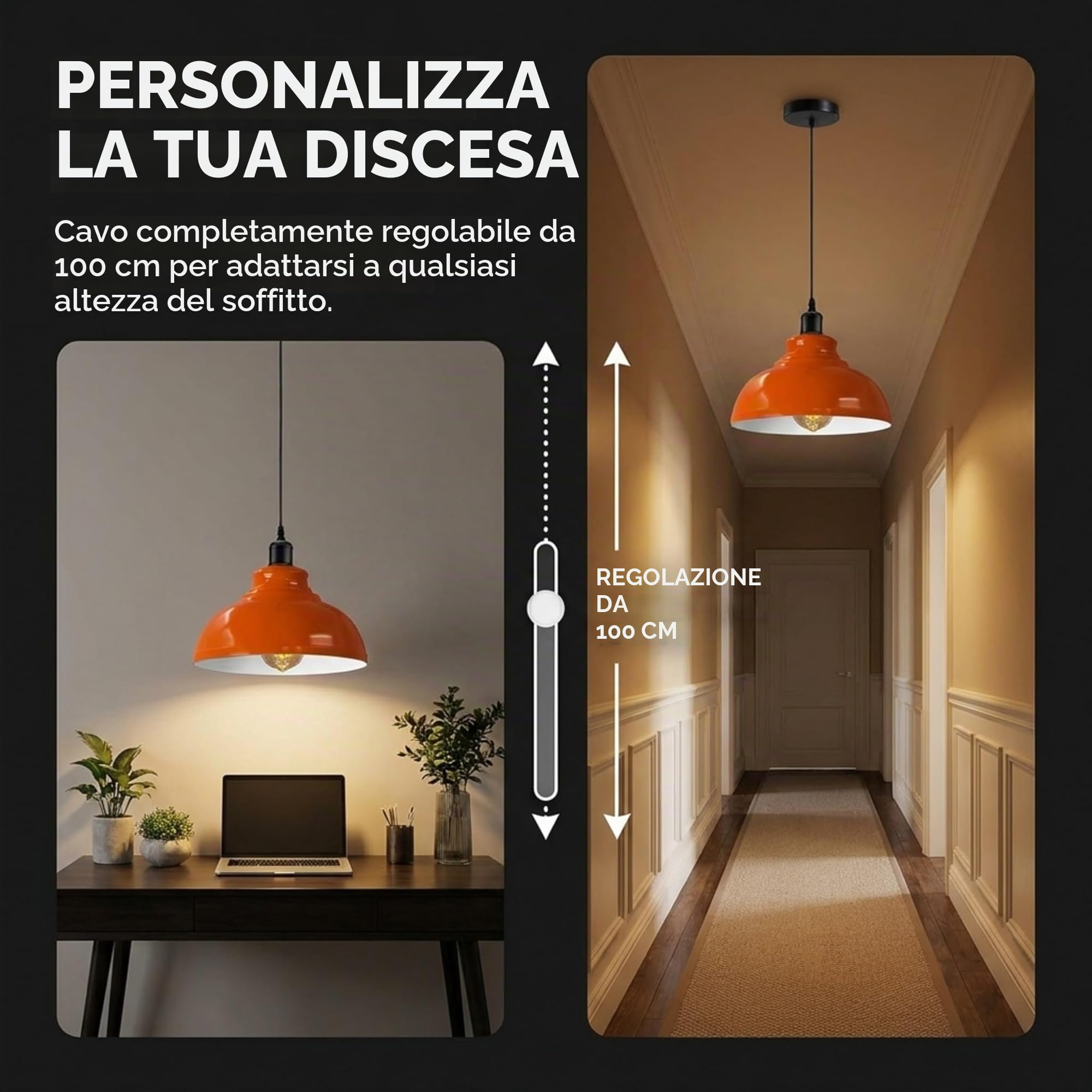 LEDSone 3pcs Vintage Retro Lampadario a Industriale Plafoniera E27 Paralume in metallo Sospensione LED Lampada Loft Sospensione (Arancione)