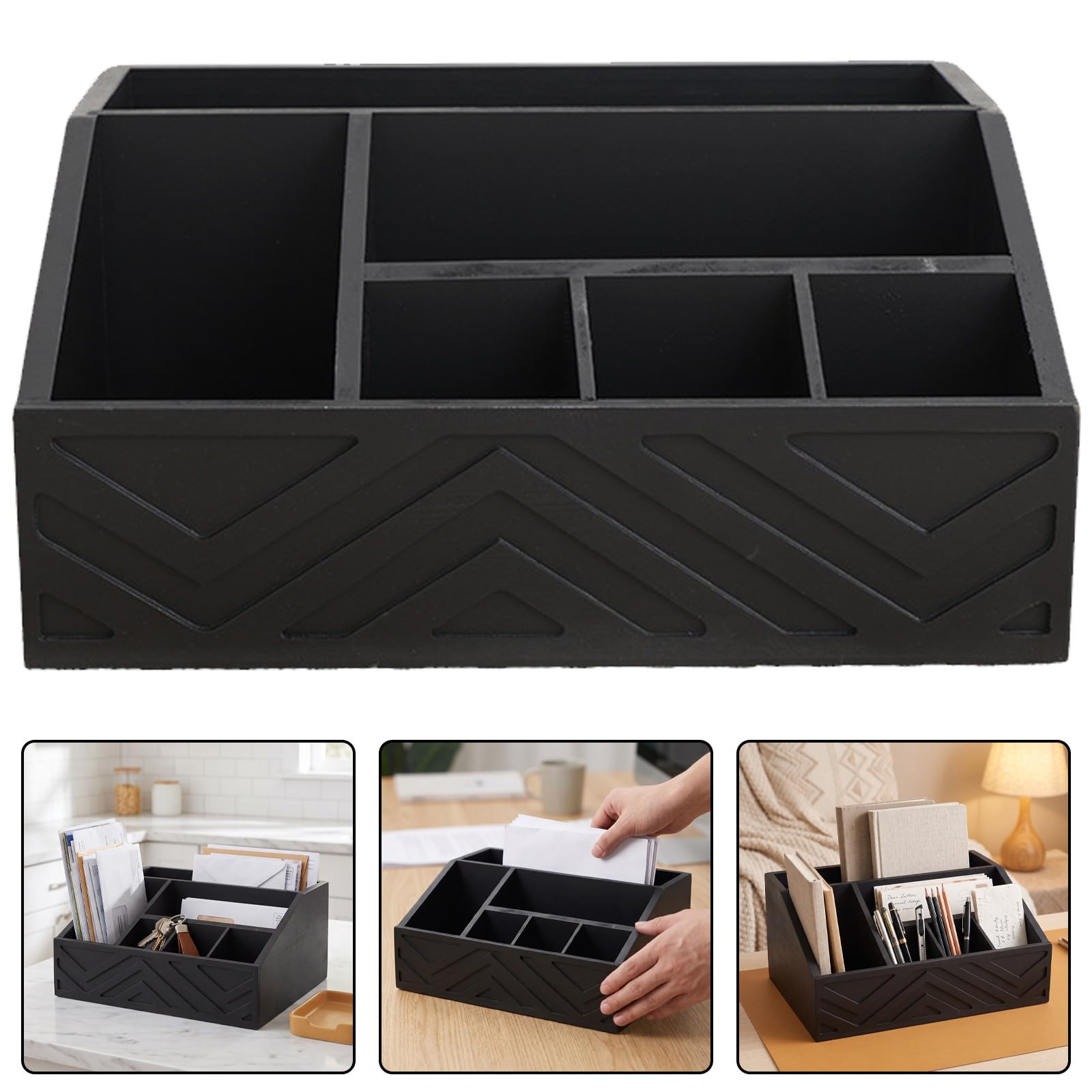 Schwarzer Holzbriefsortierer mit 6 Fächern für Brief und Postsortierung Rustikaler Dekorativer Desktop Organizer für Küchenarbeitsplatten und Schreibtisch