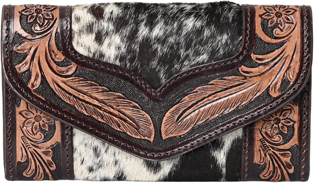 Merbaa Women's Western Leather Rustic Rose Boohoo Buckaroo Trifold Handmade Hand Wallet - Stylish and Functional Cowhide Clutch